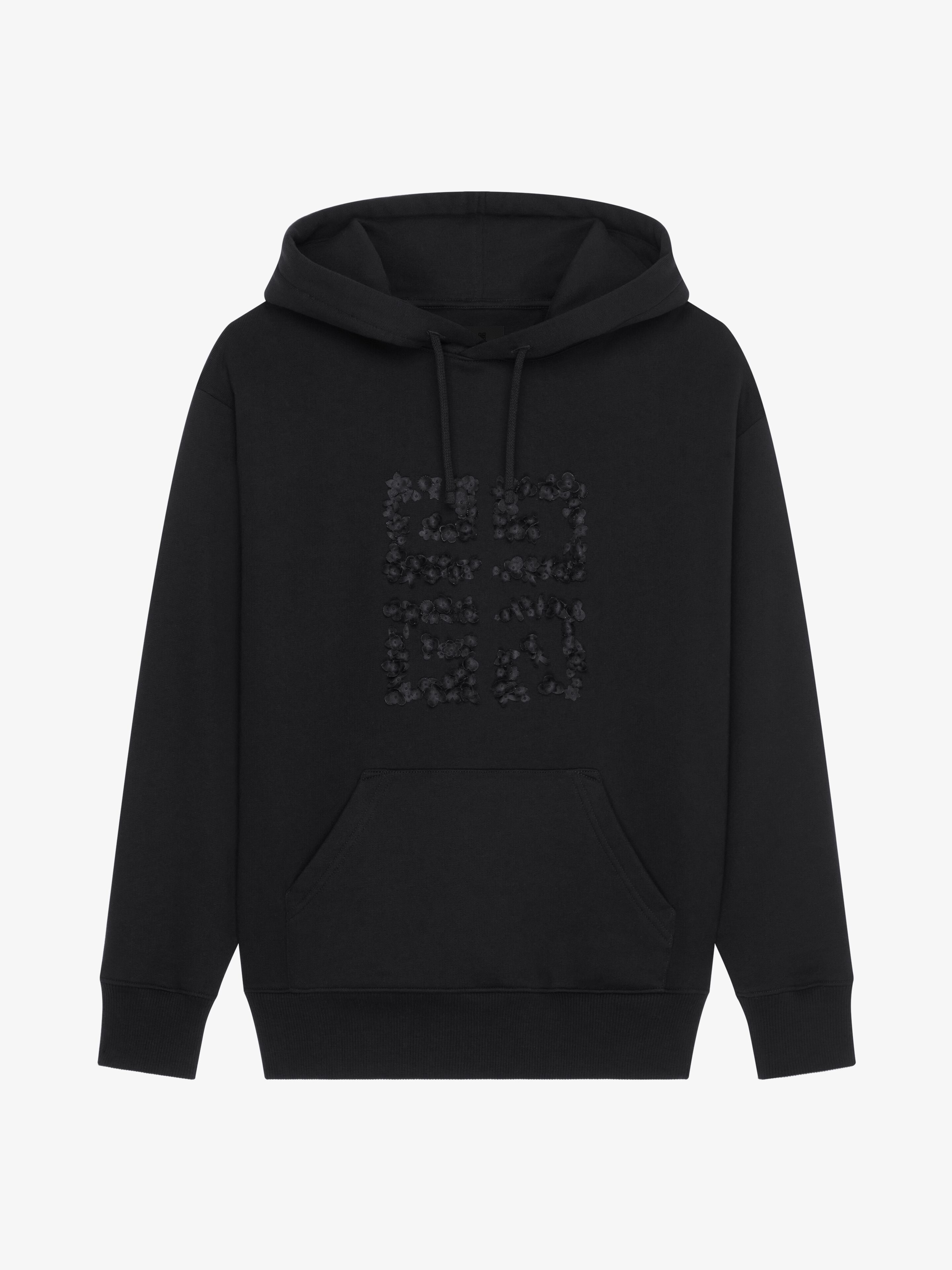 HOODIE IN FLEECE WITH 4G EMBROIDERED FLOWERS - 1