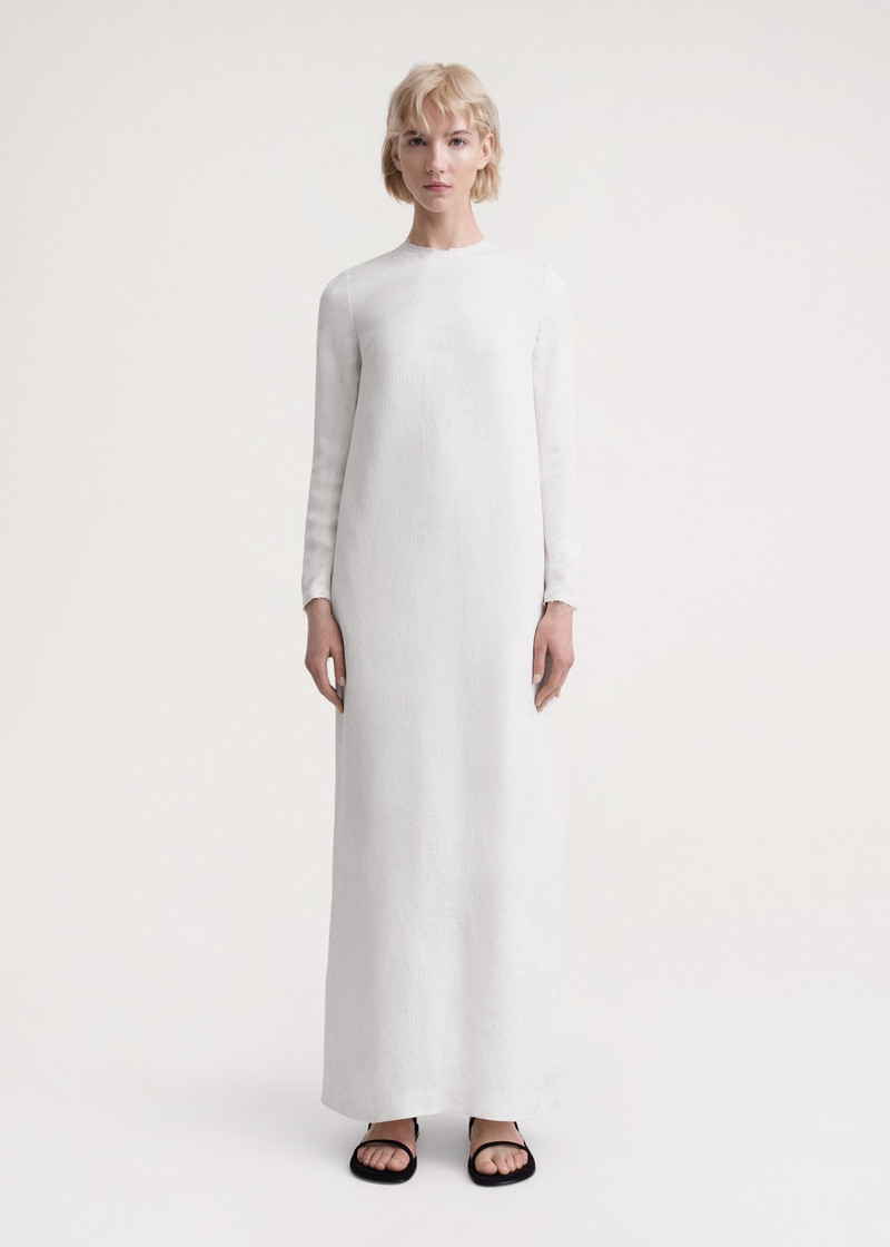 Totême Raw-hem jacquard long dress white floral outlook