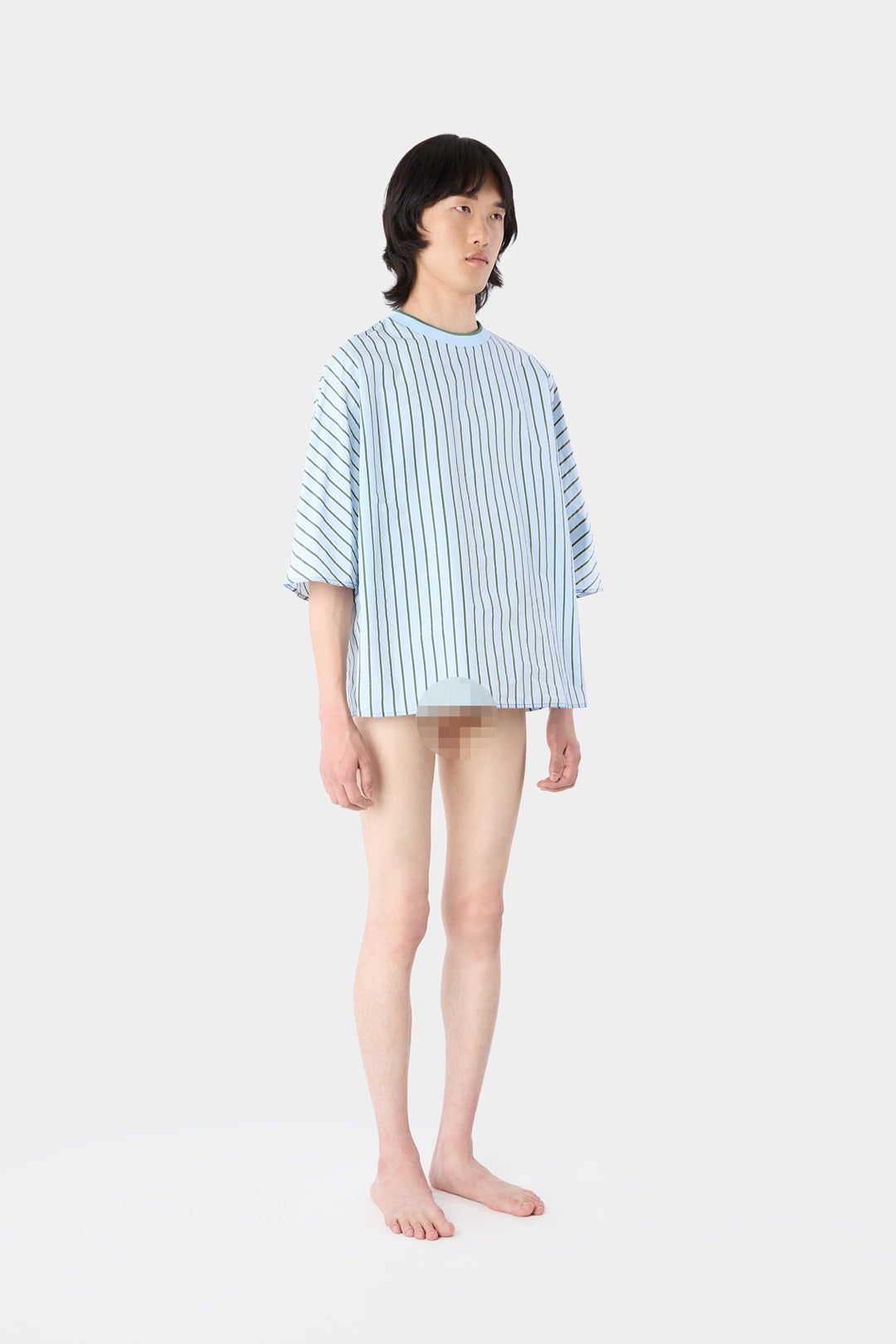 KIMONO T-SHIRT / green & blue stripes - 5