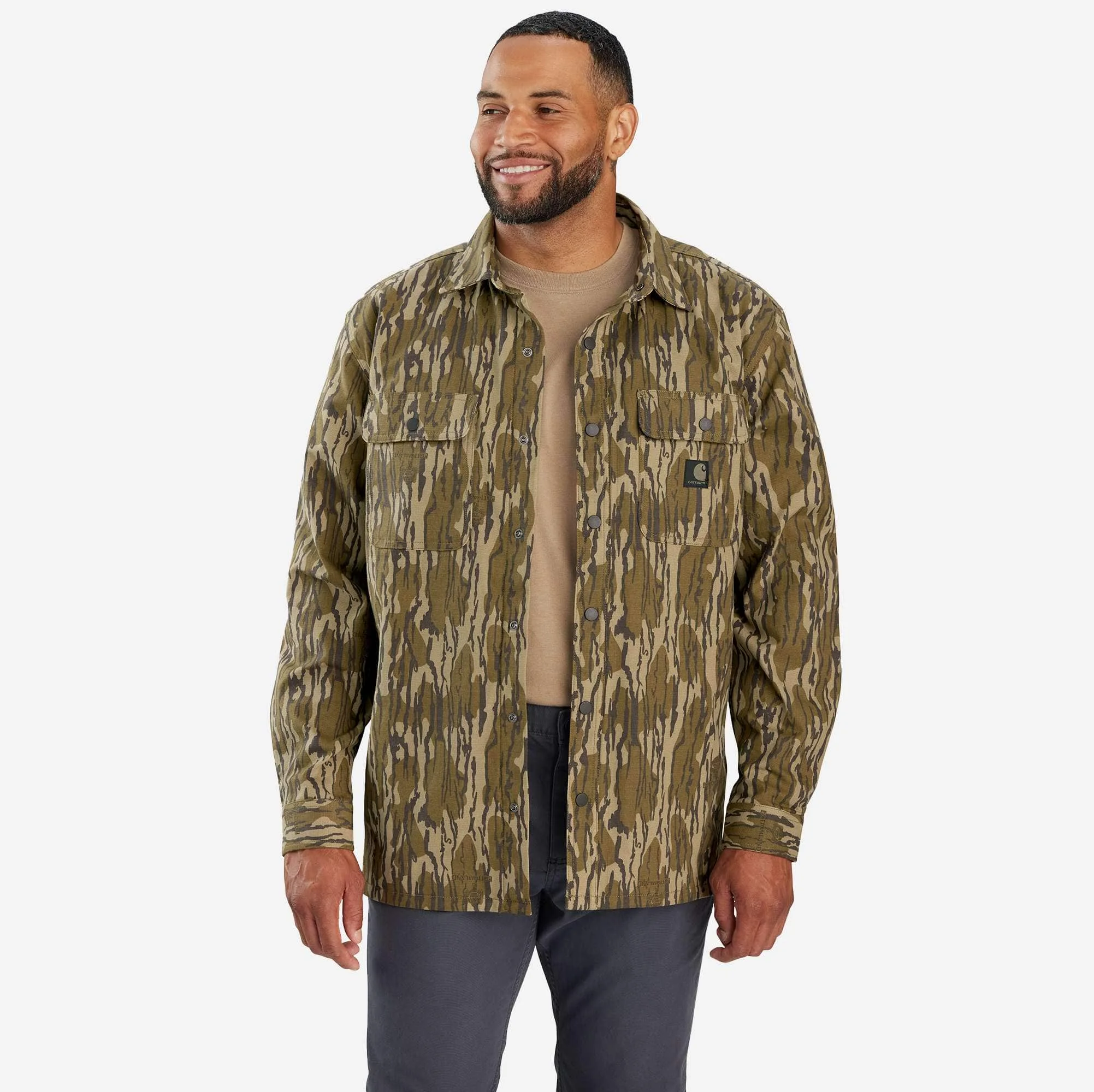 Rugged Flex® Relaxed Fit Canvas Fleece-Lined Camo Shirt Jac - 1