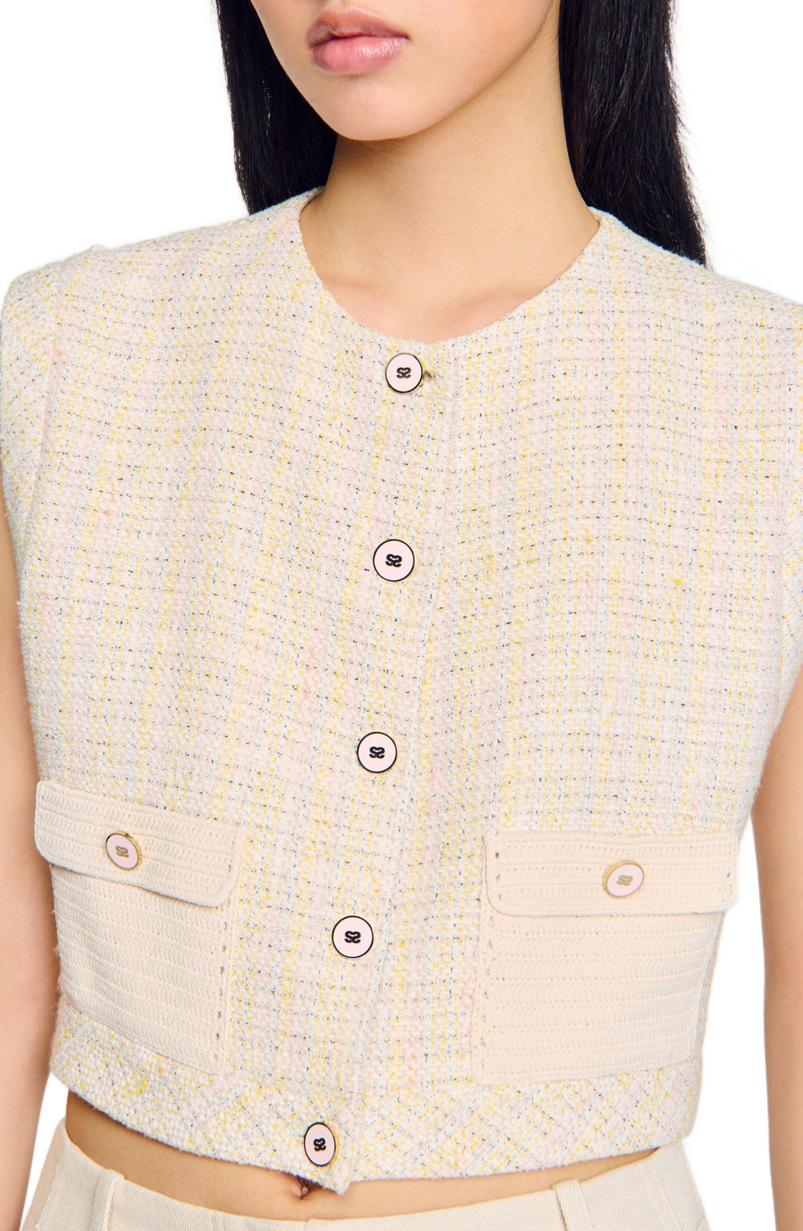 SANDRO Decorative tweed jacket in Yellow /Ecru at Nordstrom - 4