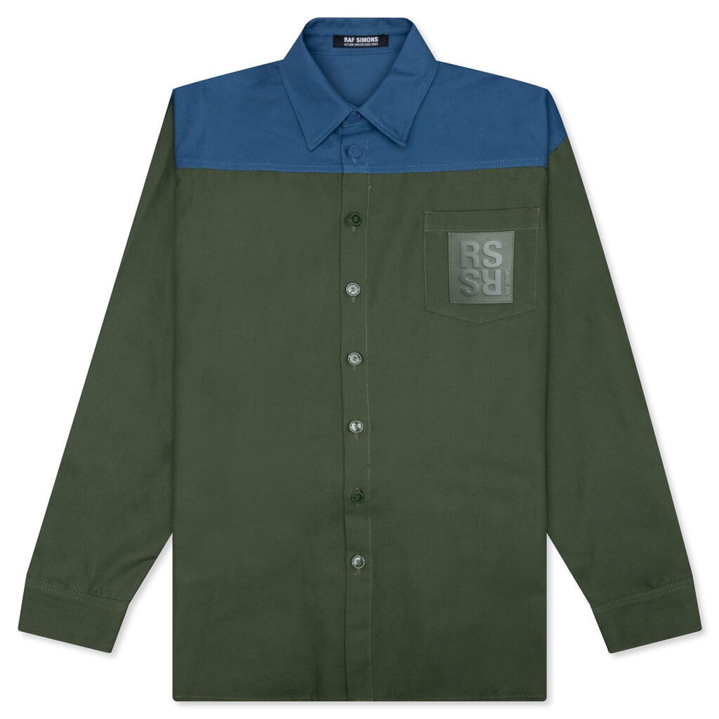 OVERSIZED BICOLOR R PIN DENIM SHIRT - KHAKI BLUE - 1