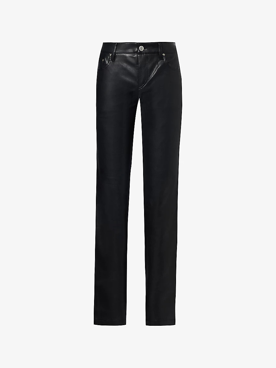 Straight-leg mid-rise leather trousers - 1