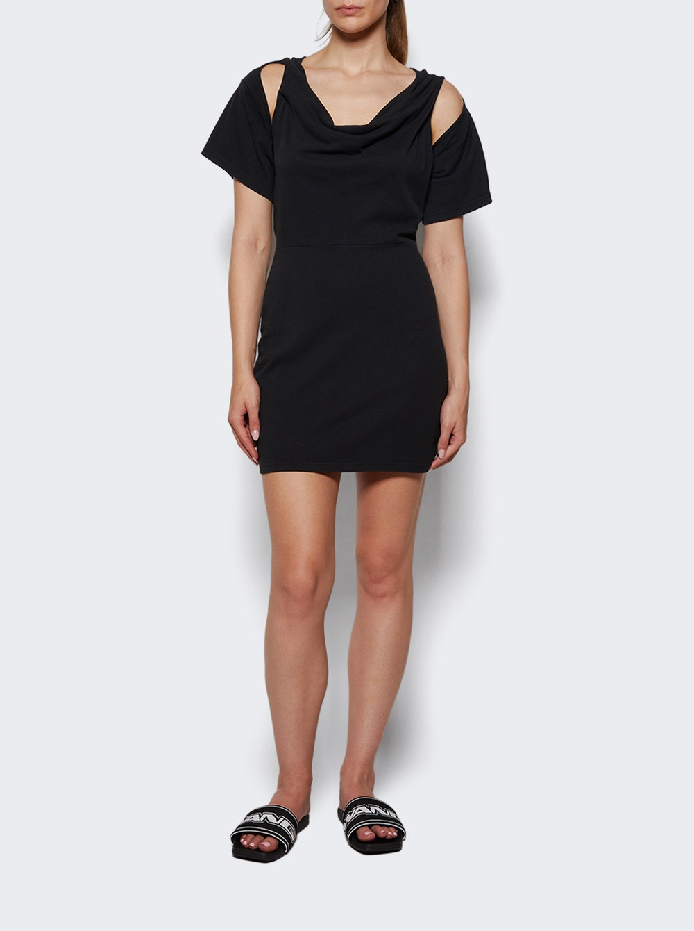 Deconstructed Cowl Neck Mini Dress Black - 5