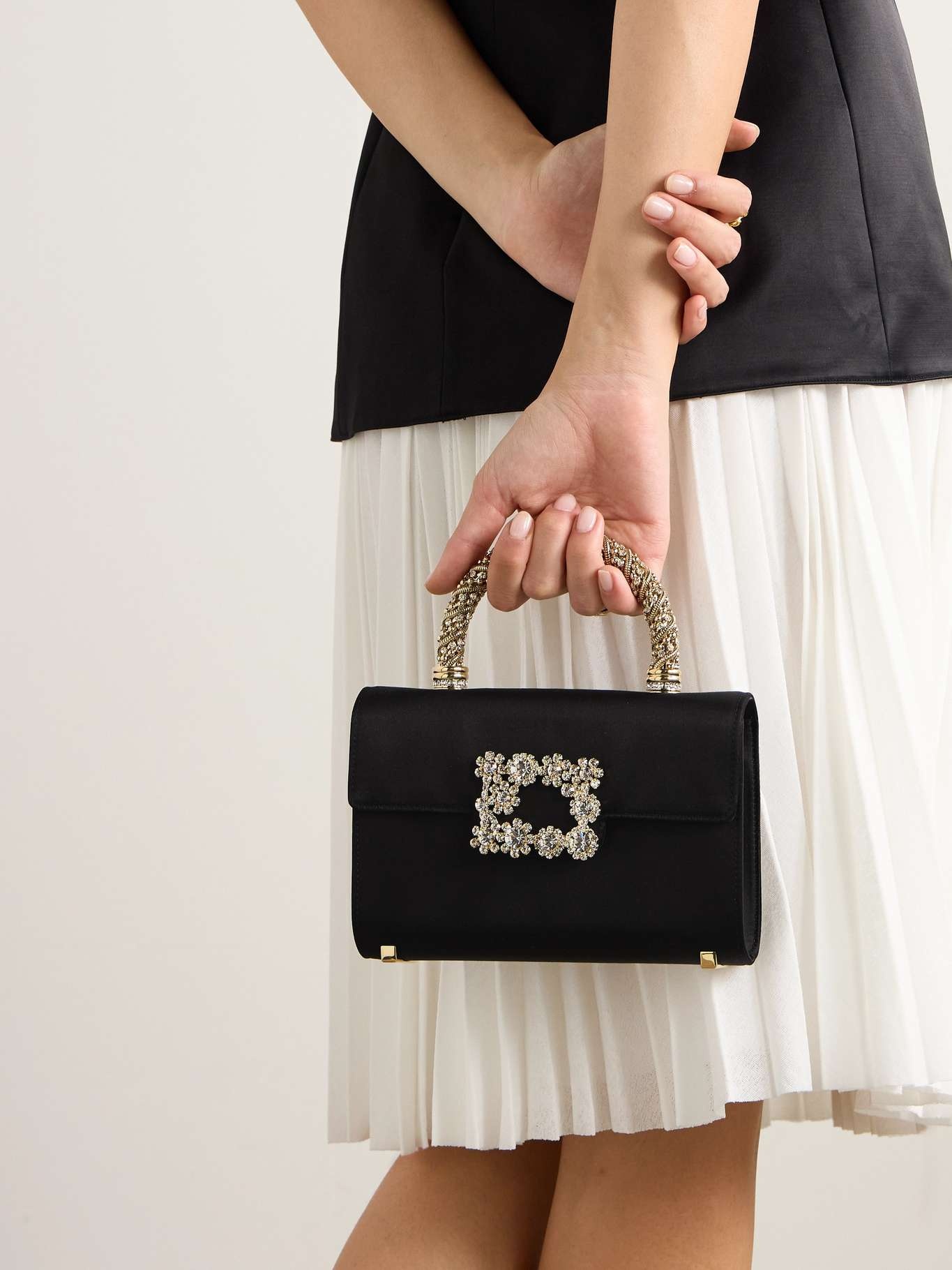 Flower crystal-embellished satin clutch - 6