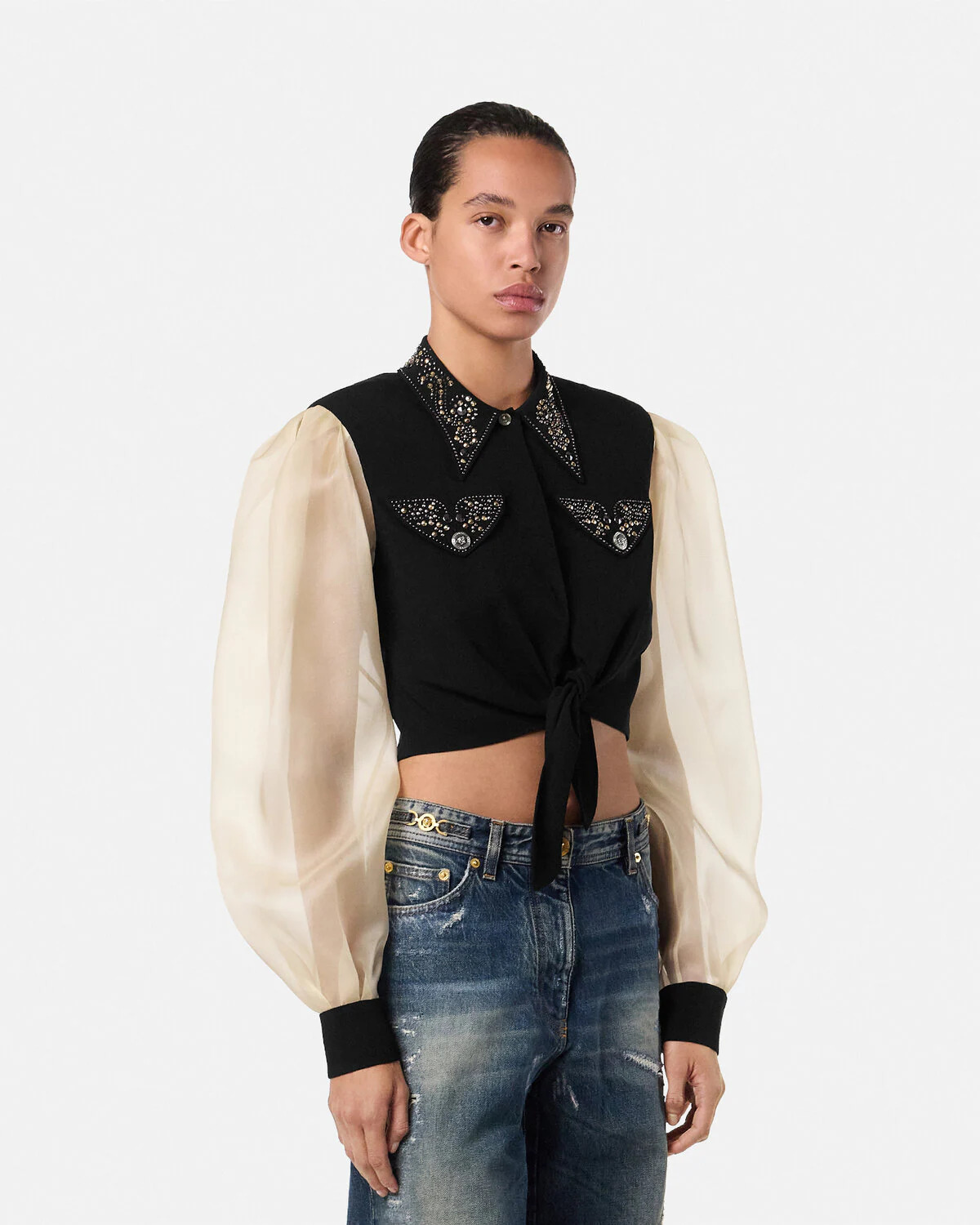 Studded Georgette Crop Shirt - 4