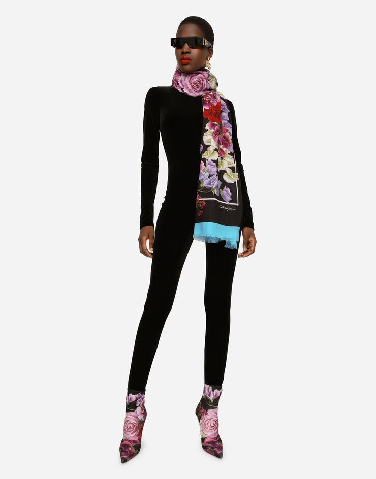 Hydrangea-print modal and cashmere scarf - 2