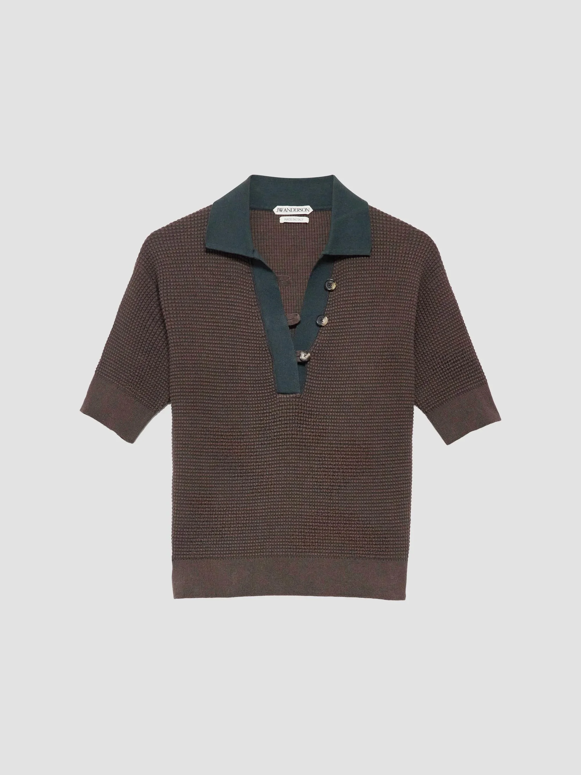 Women's Textured Cotton-Blend Polo Sweater - Military Green - 1