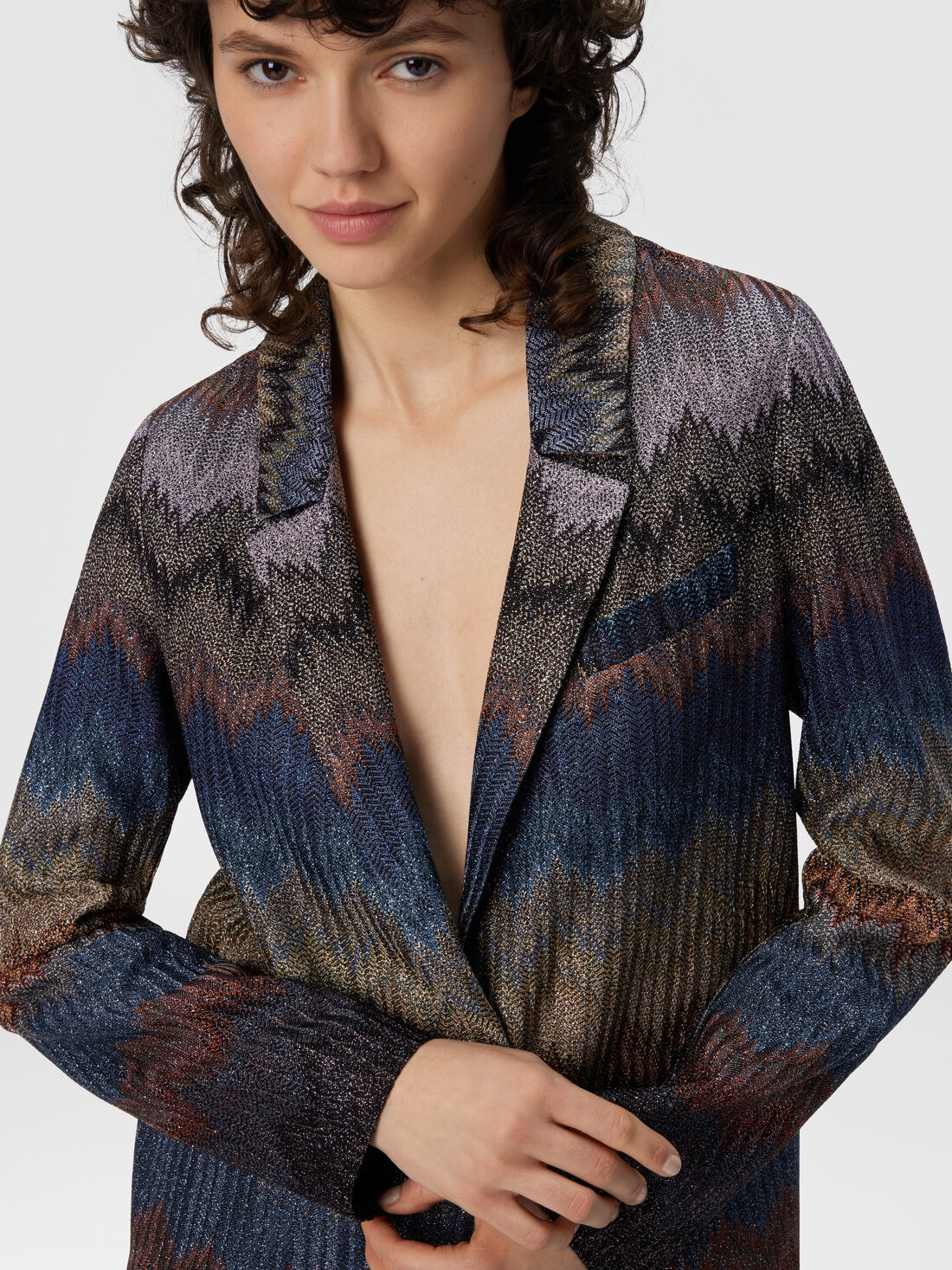 Single-breasted blazer with snake pattern and lamé threads - 5