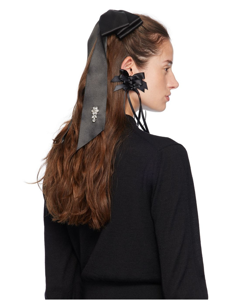 Black Crystal Flower Bow Hair Clip 3