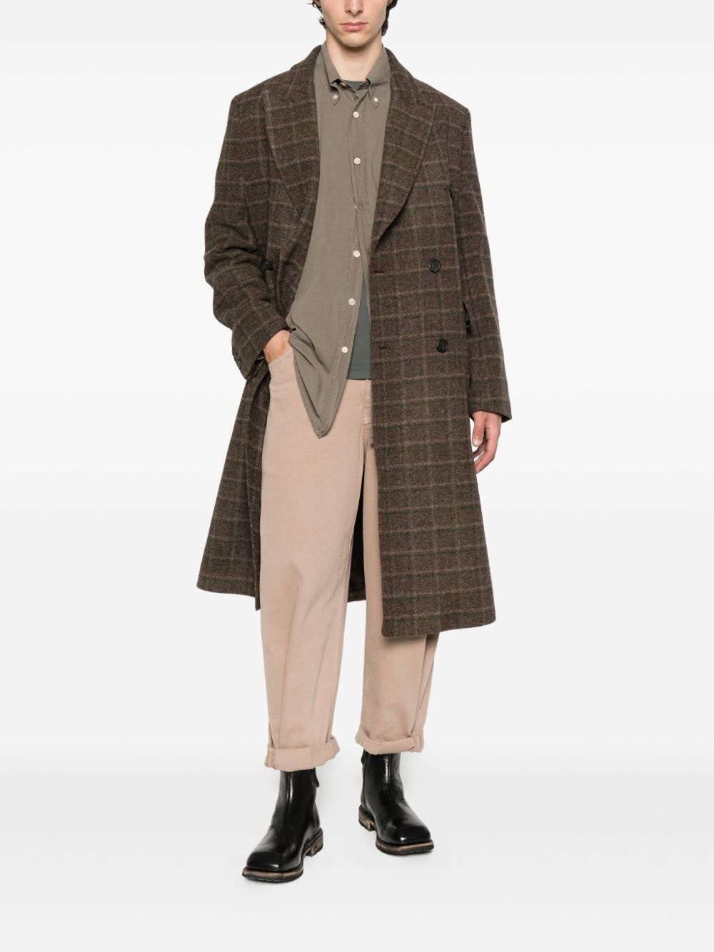 checked double-breasted coat - 2