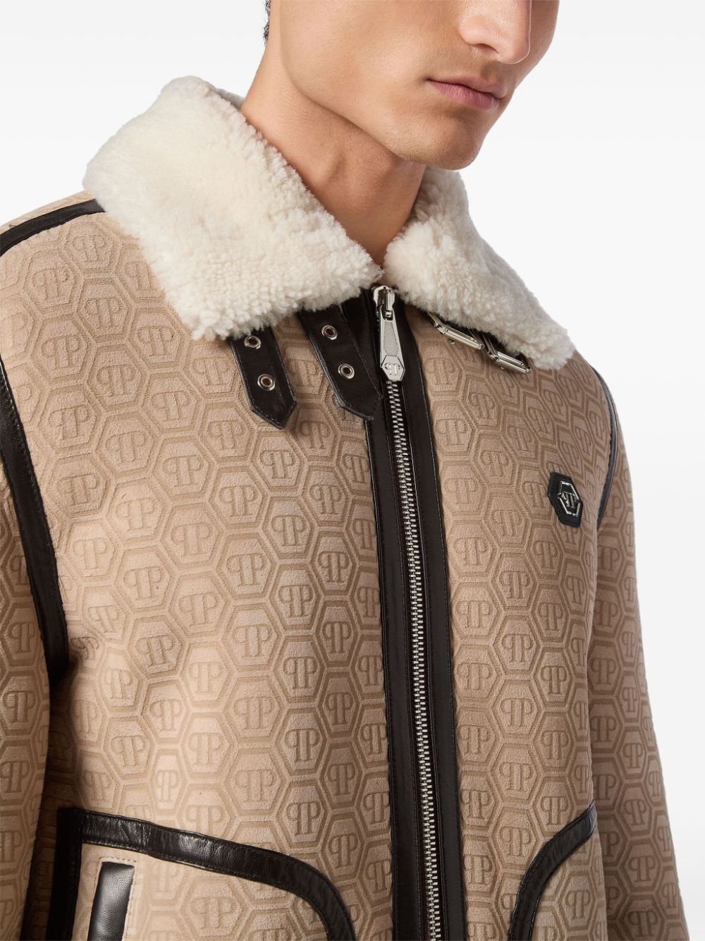 monogram shearling jacket - 5
