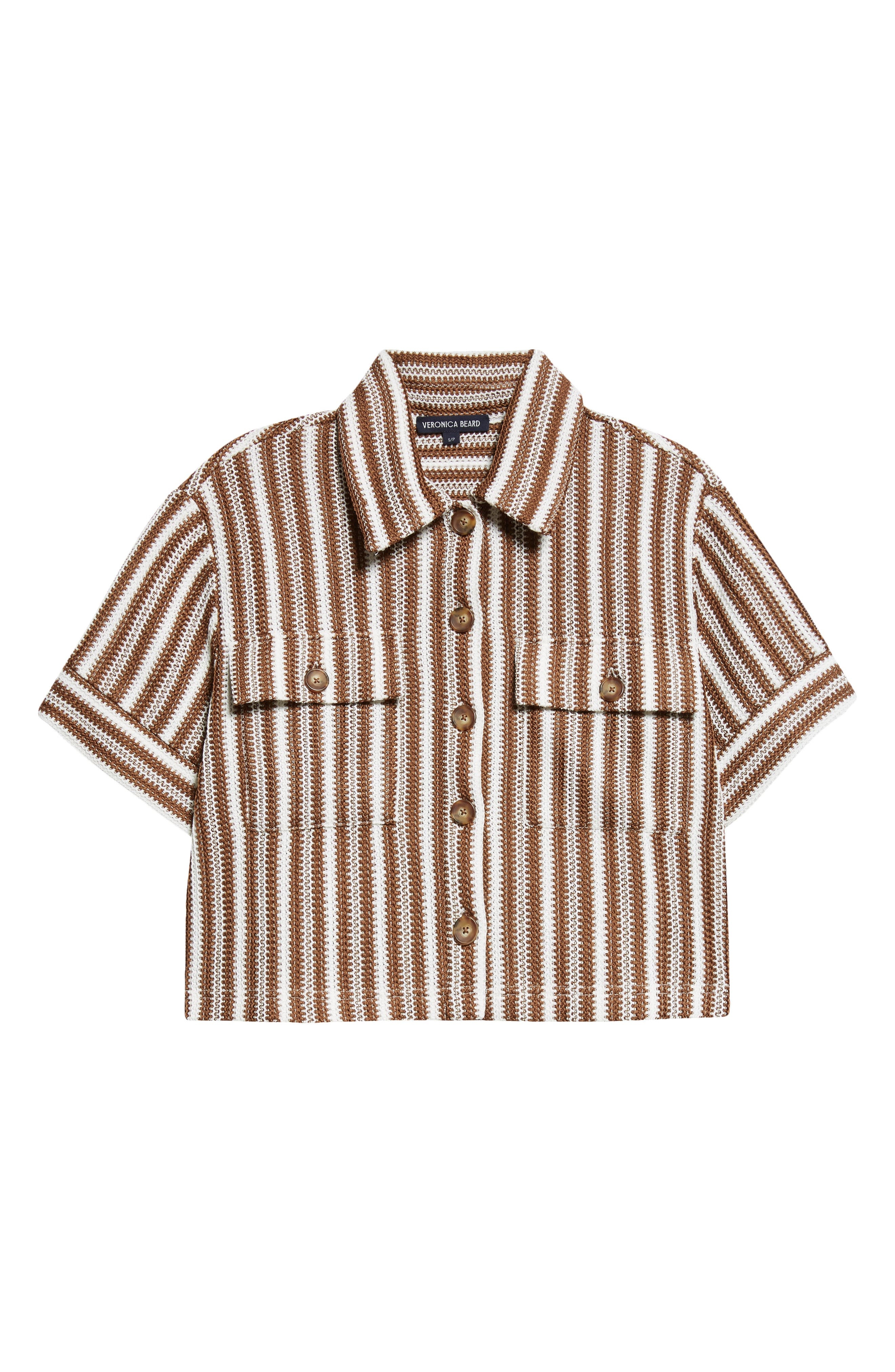 Veronica Beard Bouvier Knit Shirt in White Brown at Nordstrom - 5