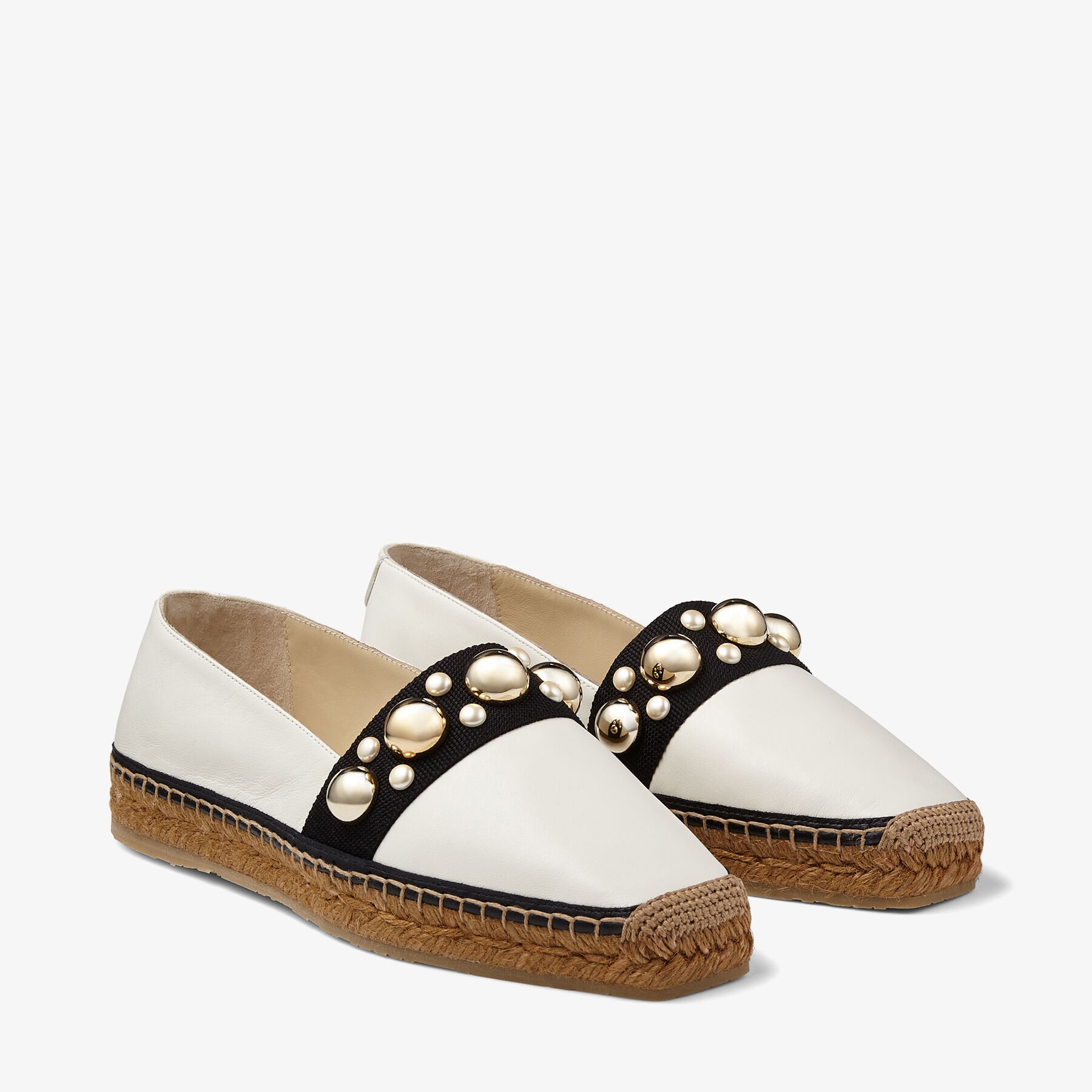 Dru Flat
Latte Nappa Leather Espadrilles with Studs and Pearls - 3