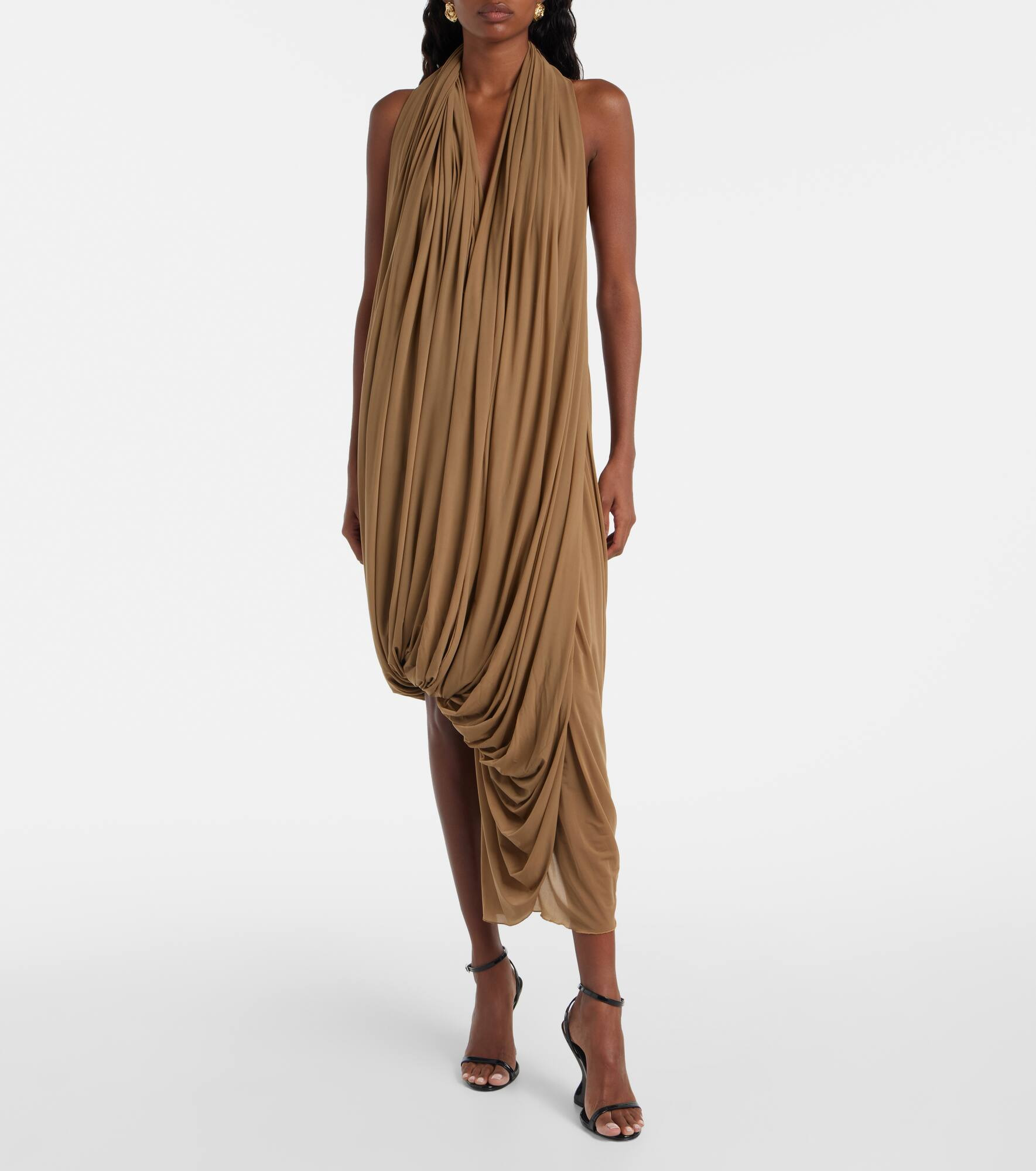 Draped halterneck sheer midi dress - 2