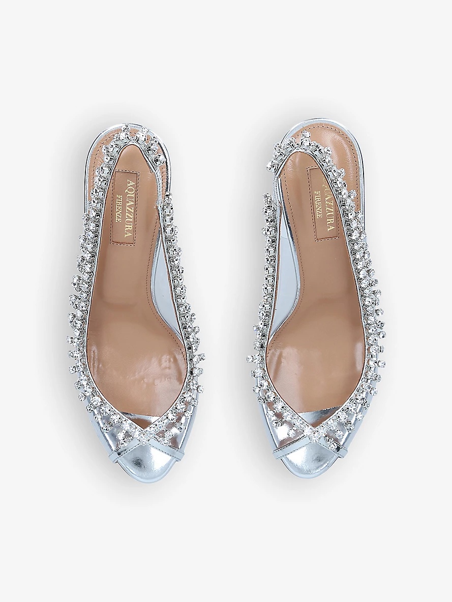 Temptation crystal-embellished leather and PVC slingback sandals - 2