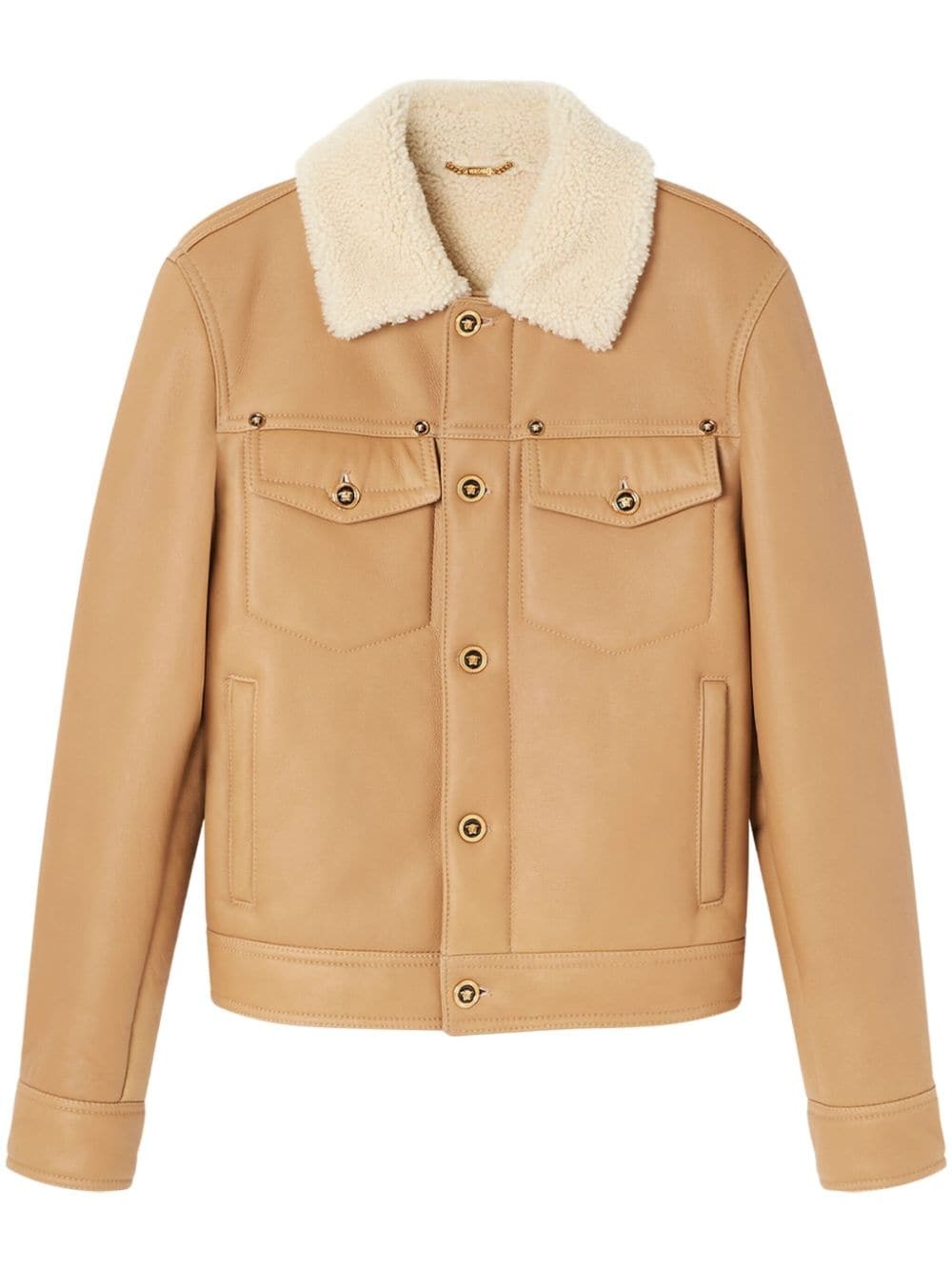 shearling-collar panelled leather jacket - 1