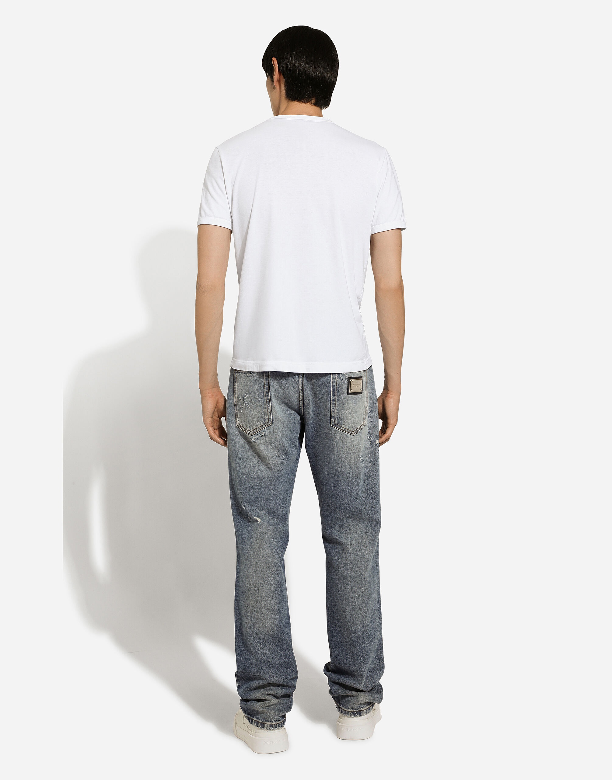 Classic blue denim jeans with abrasions - 3