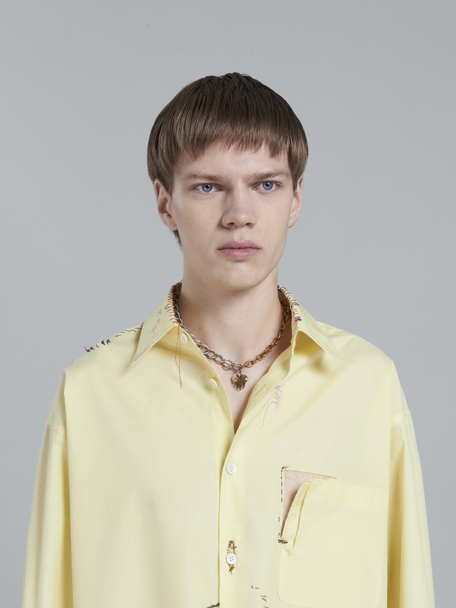 YELLOW RELAXED-FIT COTTON SHIRT WITH TEARS - 4