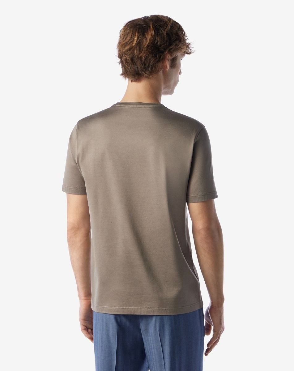 Taupe crew neck pure cotton t-shirt - 3