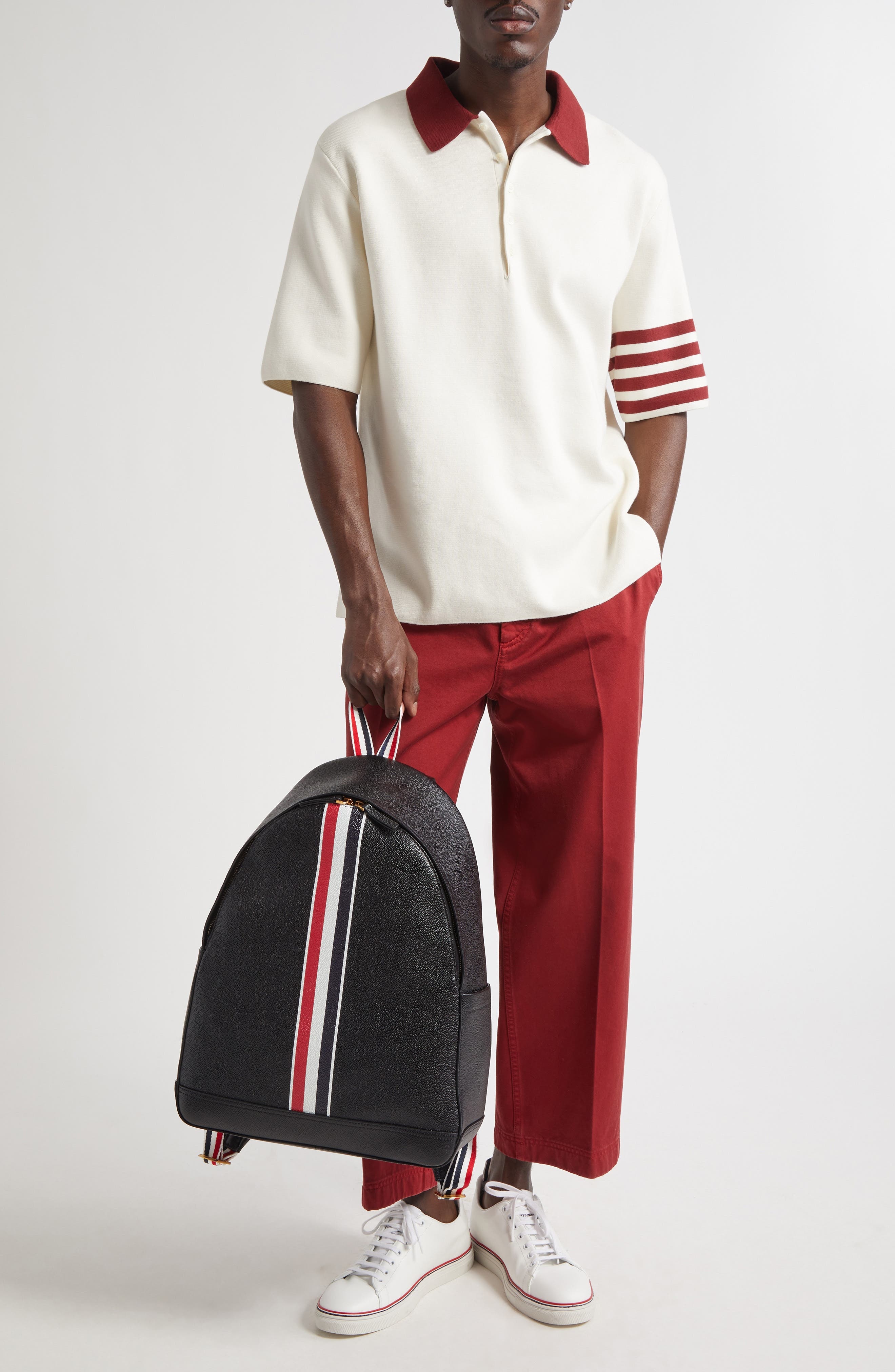 Thom Browne Rugby Fit 4-Bar Milano Stitch Short Sleeve Polo Sweater in White at Nordstrom - 2