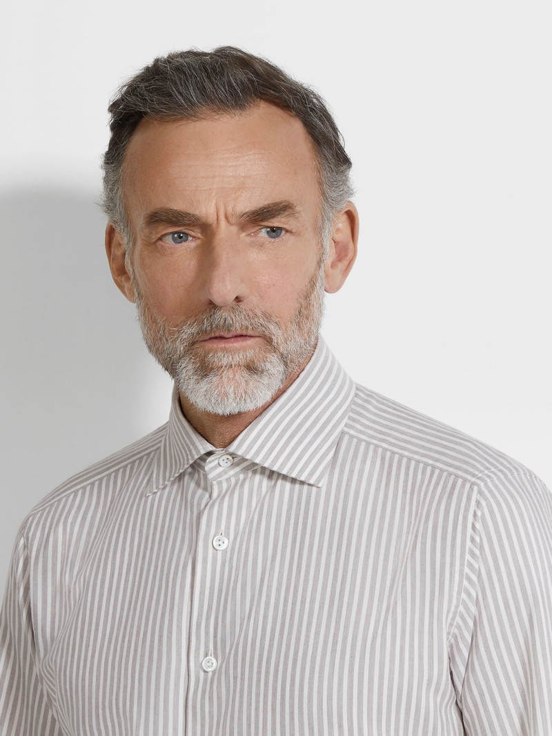 BROWN AND WHITE STRIPED SILK AND COTTON BLEND SHIRT 3