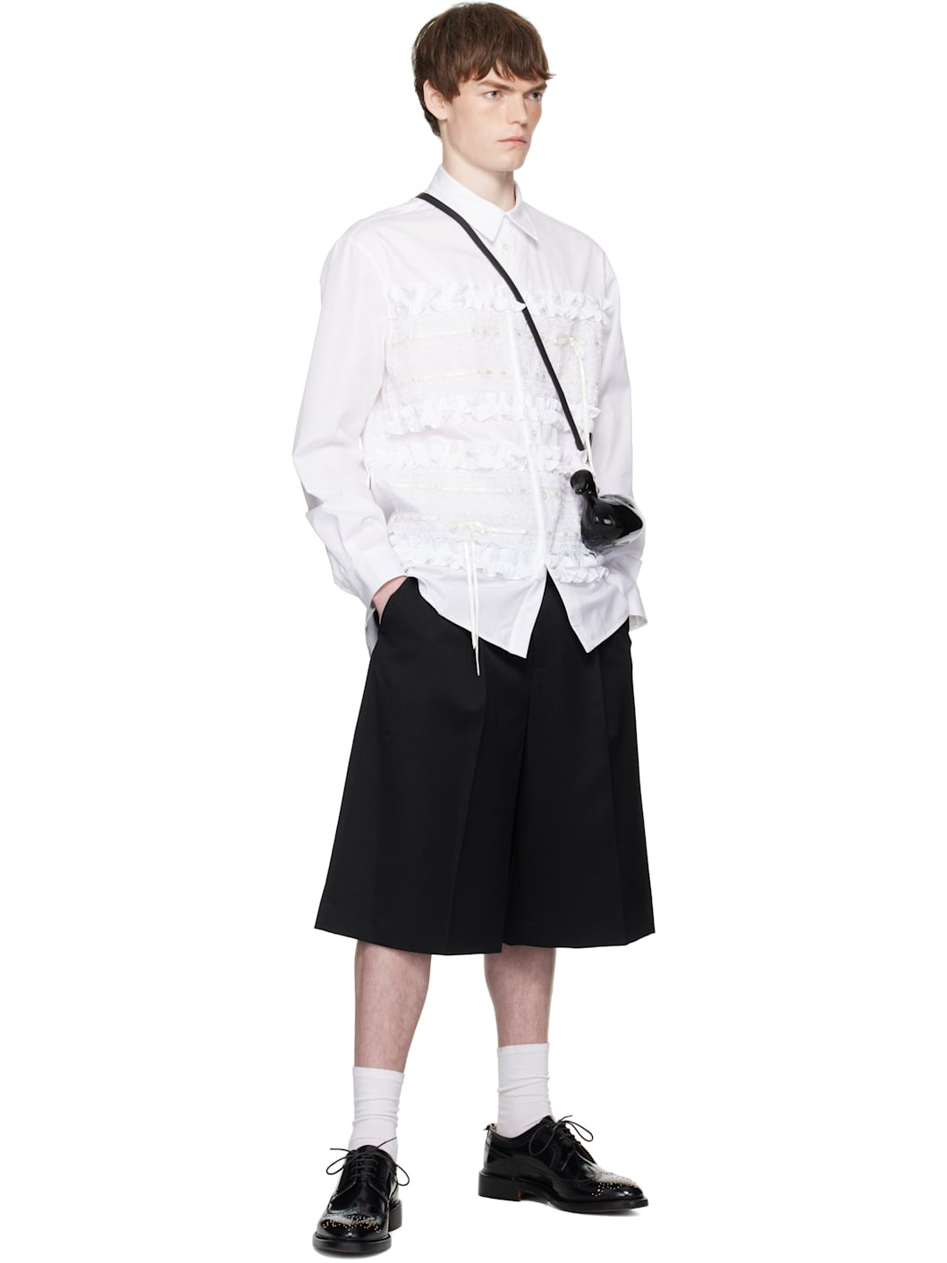 White Lace Ribbon Trim Easy Shirt - 4