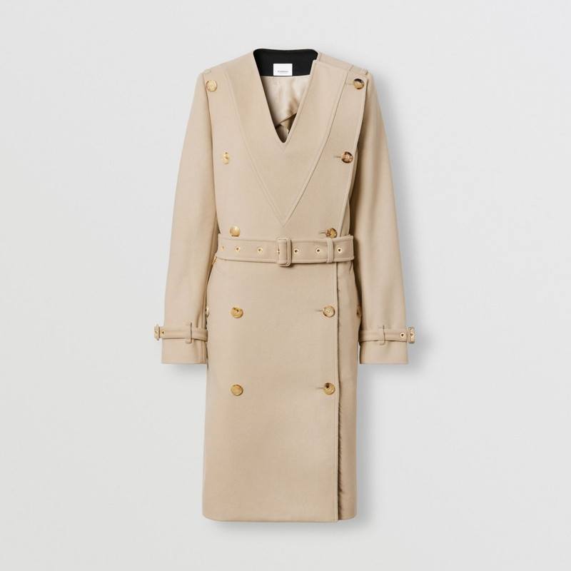 Contrast Facing Wool Cashmere V-neck Trench Coat 1