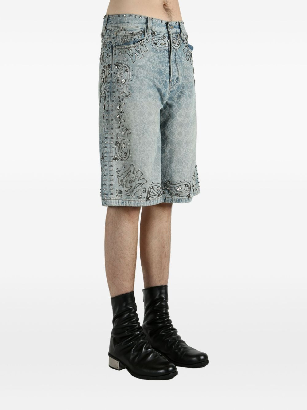 cotton embellished denim shorts - 3