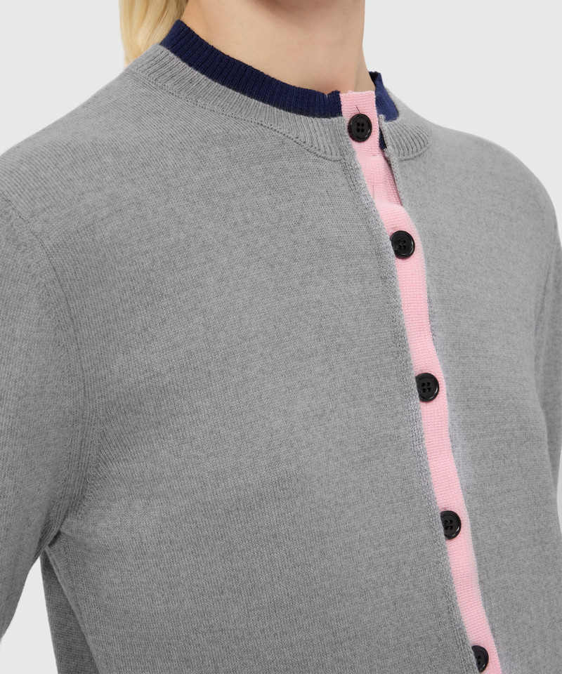 Grey wool cardigan with contrasting double-edge trim 5