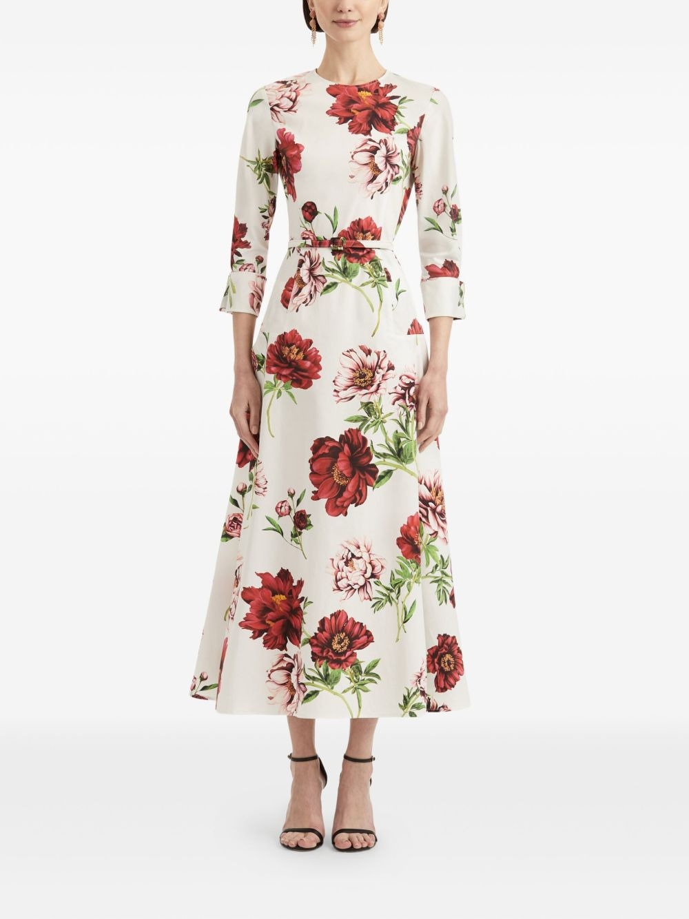peony-print three-quarter sleeves maxi dress - 2