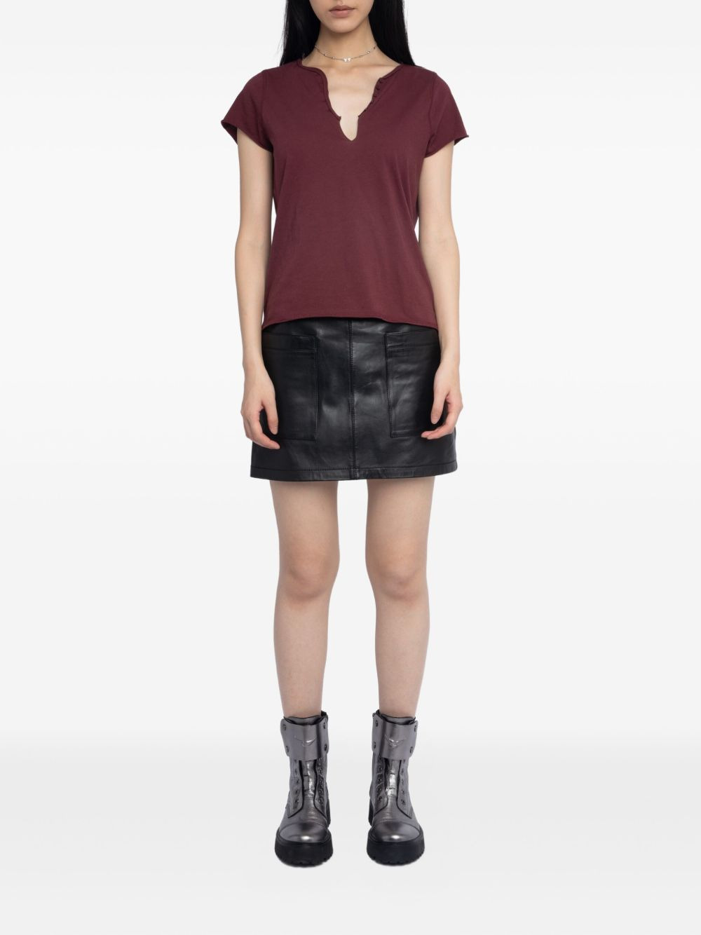 crystal-embellished V-neck T-shirt - 2