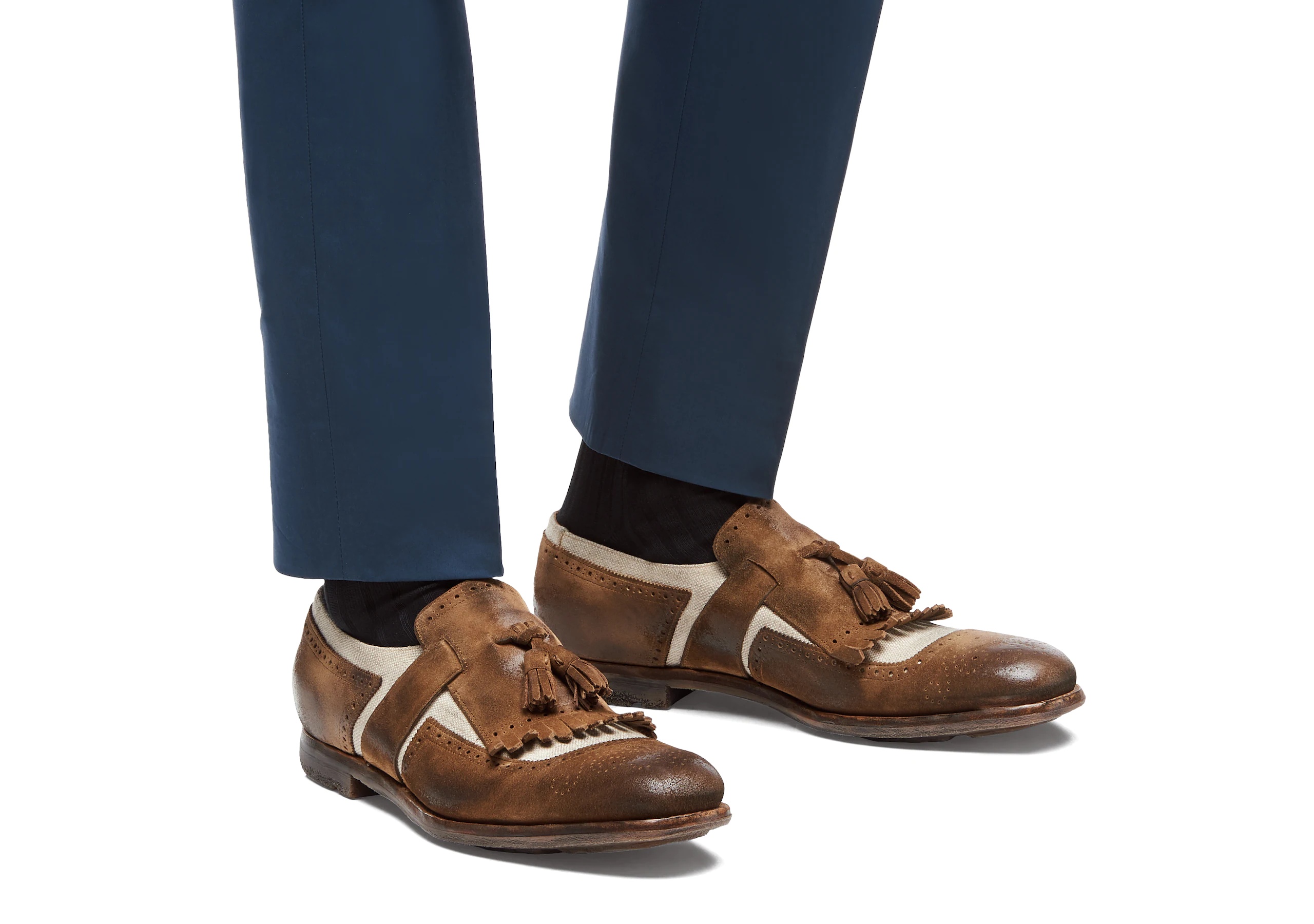 Shanghai 13
Suede and Linen Tassel Loafer Sigar & ecru - 5