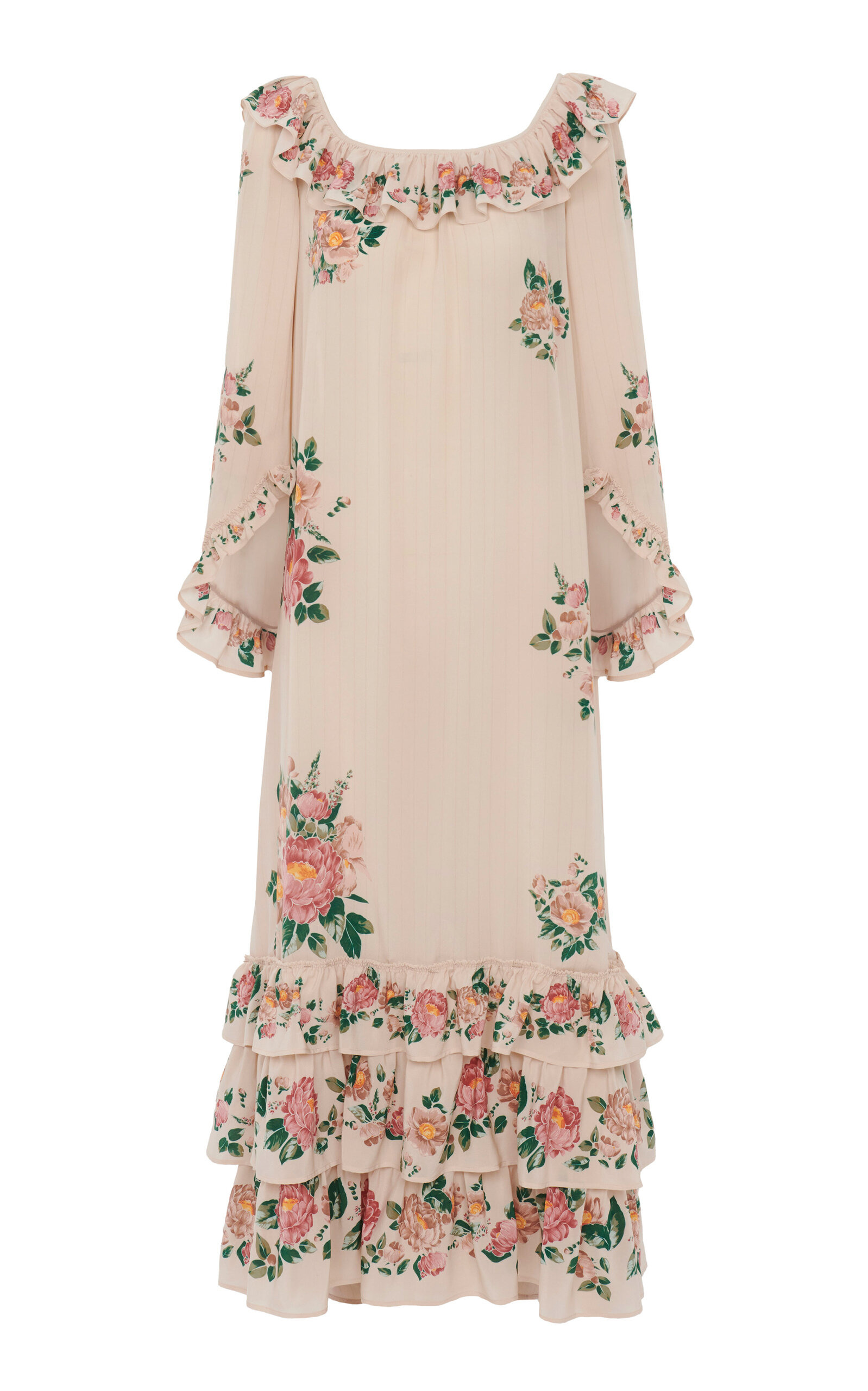 Floral Organic Silk Crepe de Chine Dress white - 1