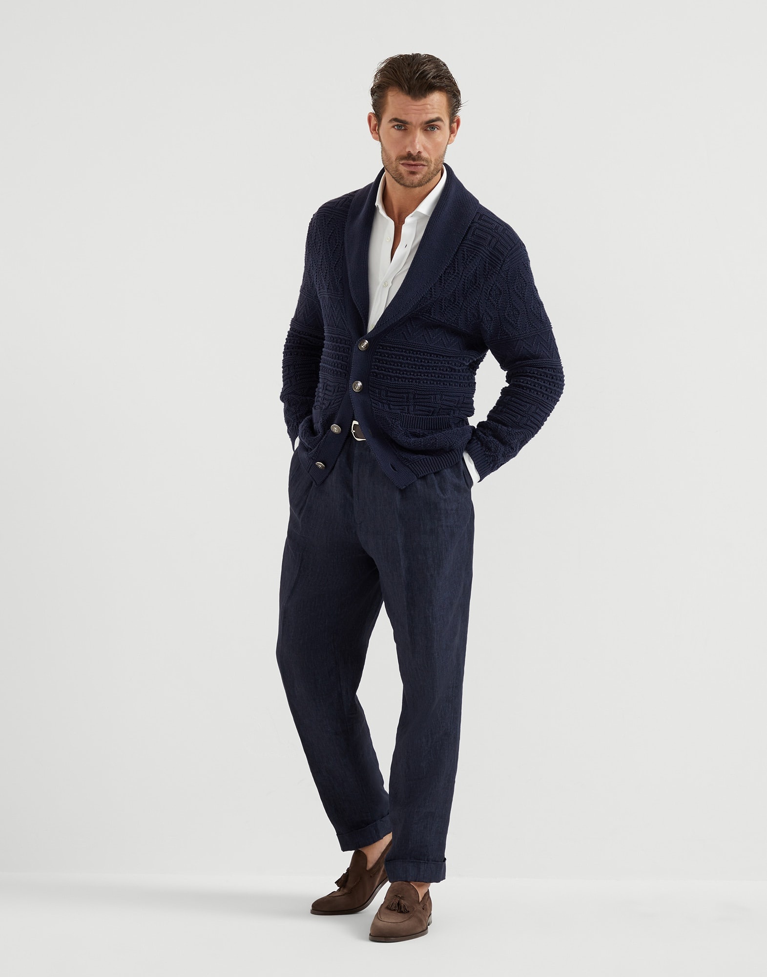 Cotton piqué basic fit shirt with spread collar - 5