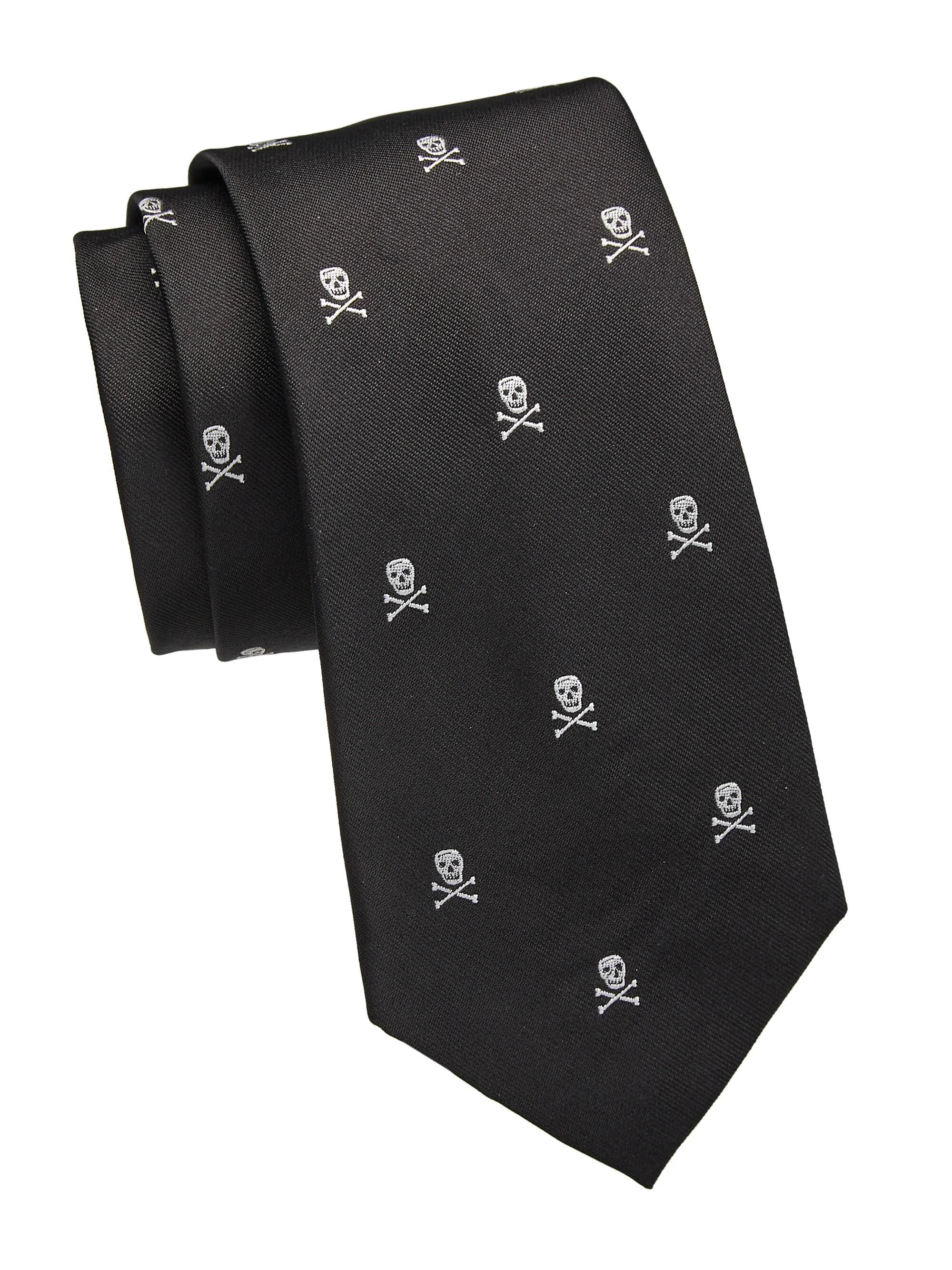 Men's Skull Crossbones Silk Tie - Black - 1