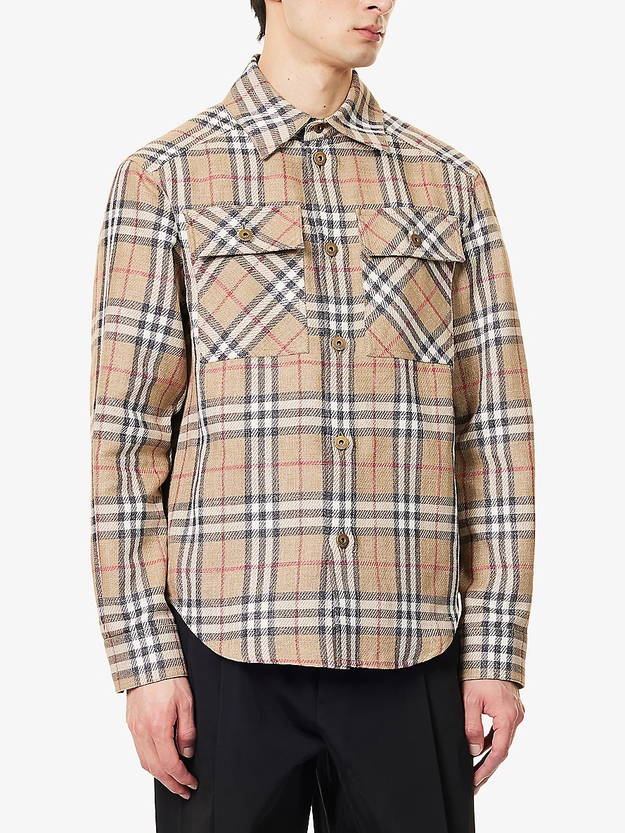 Check-Print Curved Hem Cotton and Linen Shirt - 3