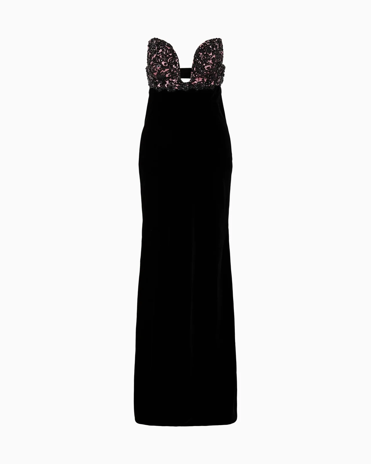 Long velvet bustier dress with embroidery - 1