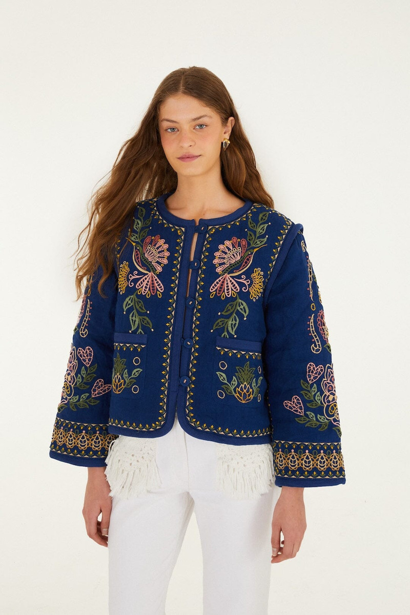 Dark Blue Embroidered Pockets Richelieu Jacket 1