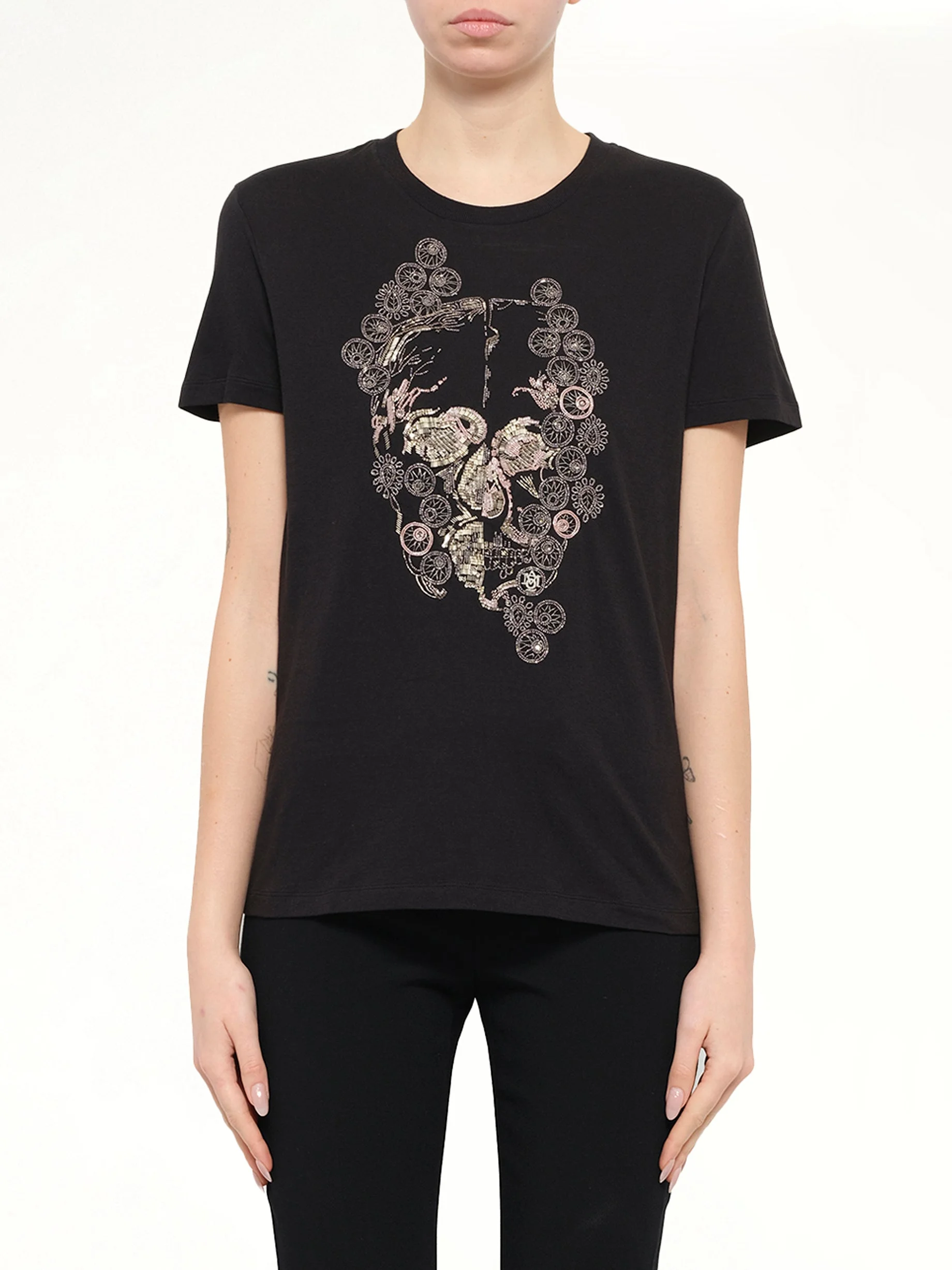 Alexander McQueen Jewelled Skull Tees in Black - 1
