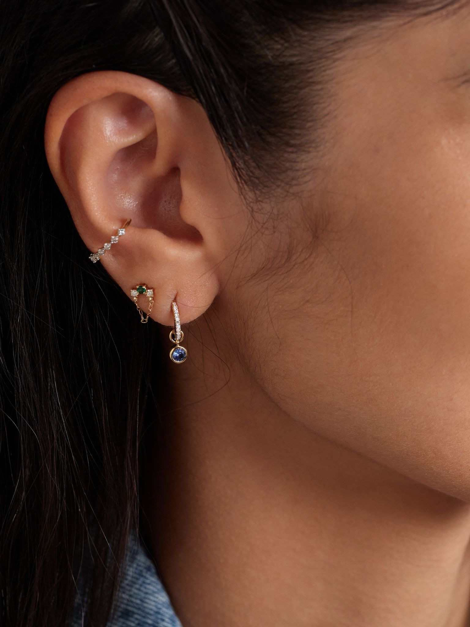 Orchid 10-karat gold, sapphire and diamond single hoop earring Blue - 4