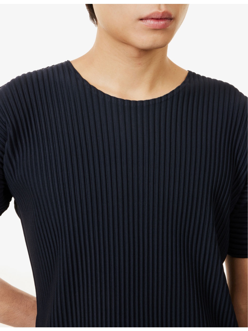 Round-Neck Pleated Knitted T-Shirt - 5