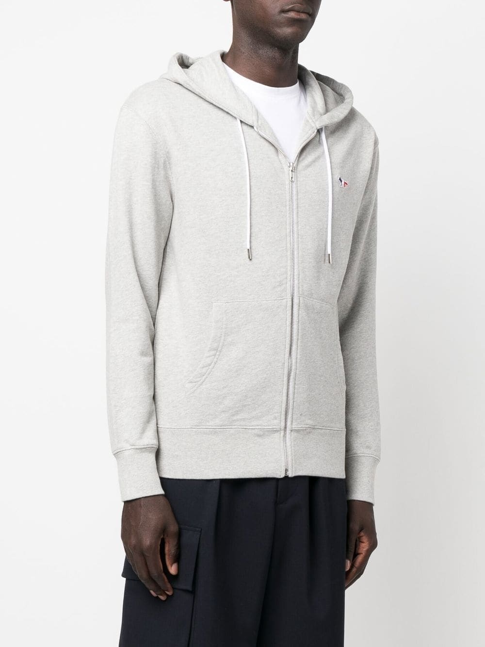 logo-patch zip-up drawstring hoodie - 3