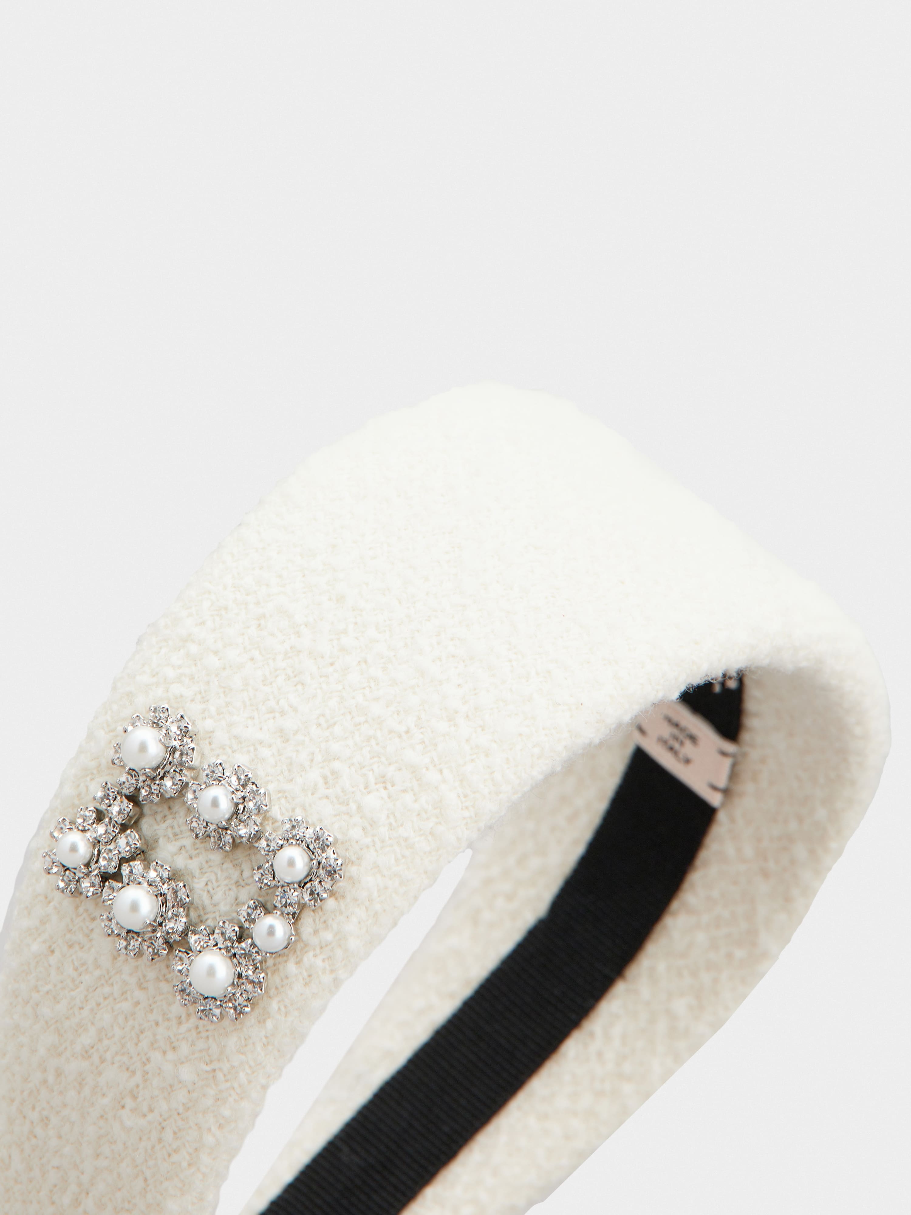 Flower Strass Pearl Buckle Hairband in Wool - 3