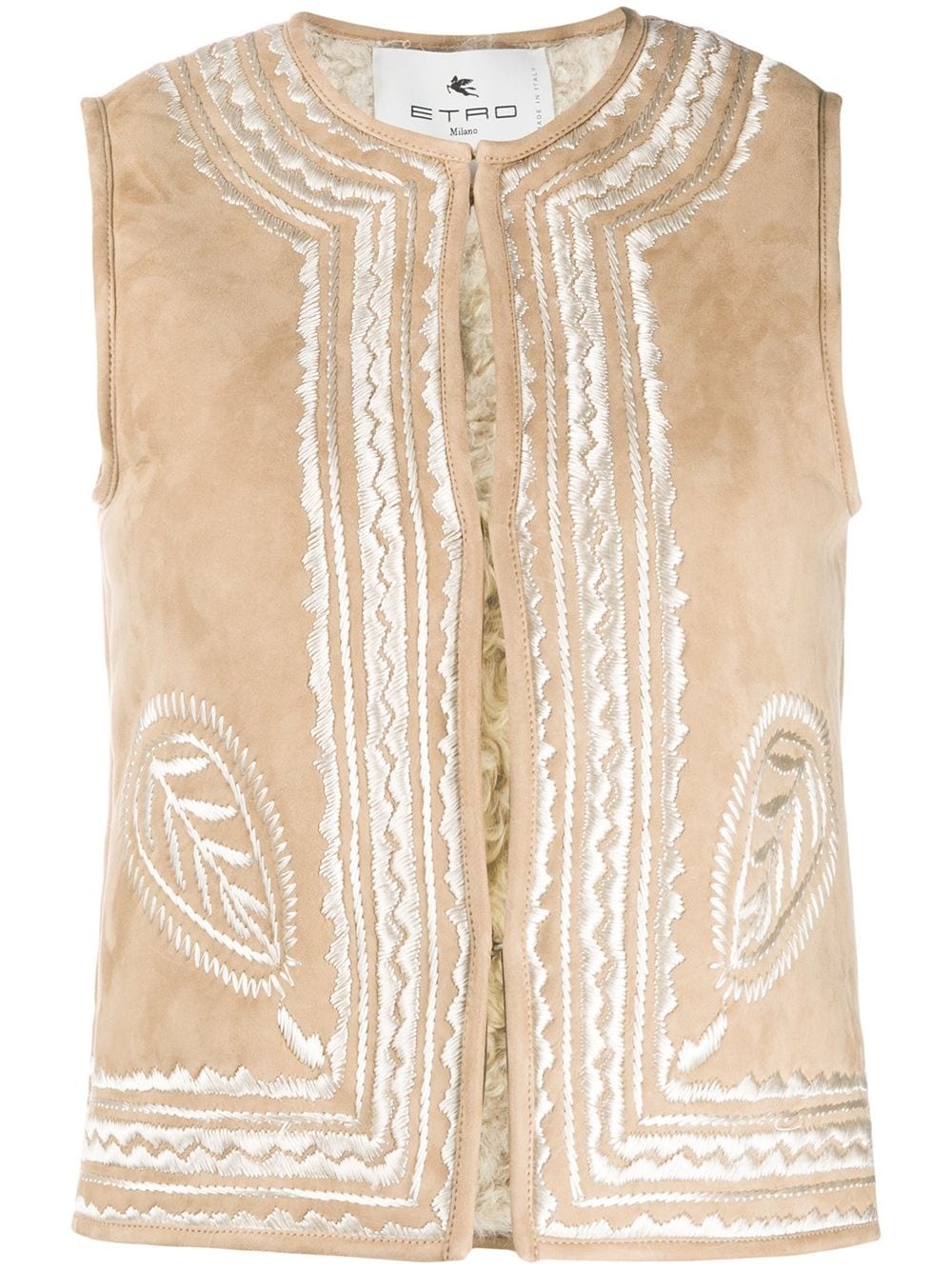 embroidered shearling vest - 1