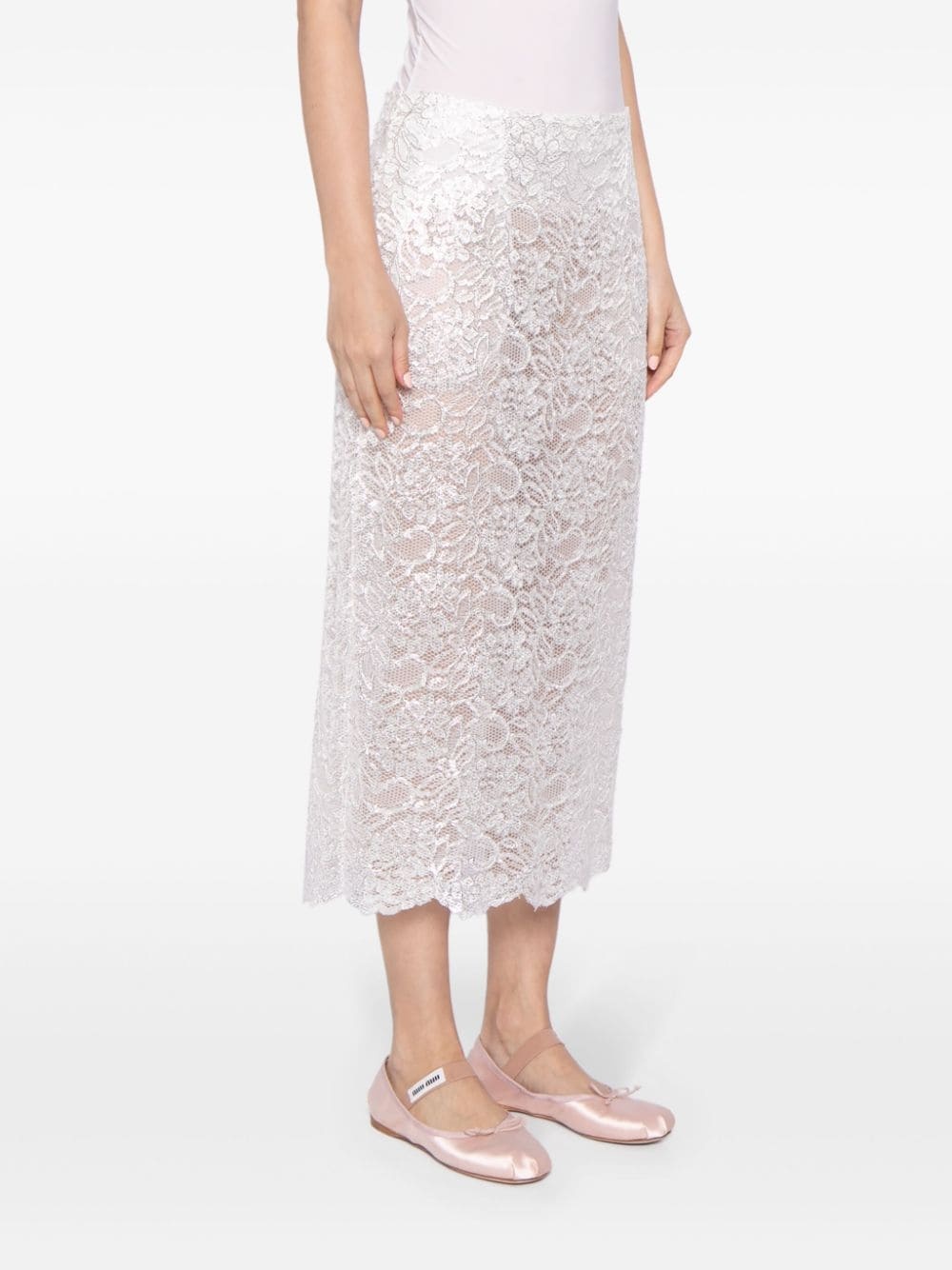 laminated lace midi skirt - 3