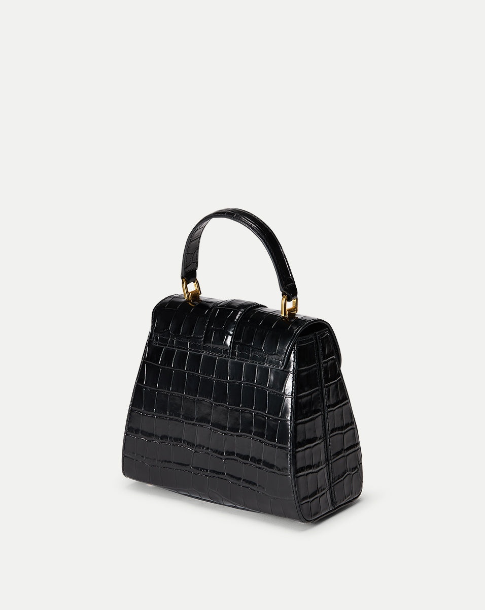 CROC-EMBOSSED CREST LOCK TOP HANDLE BAG - 6