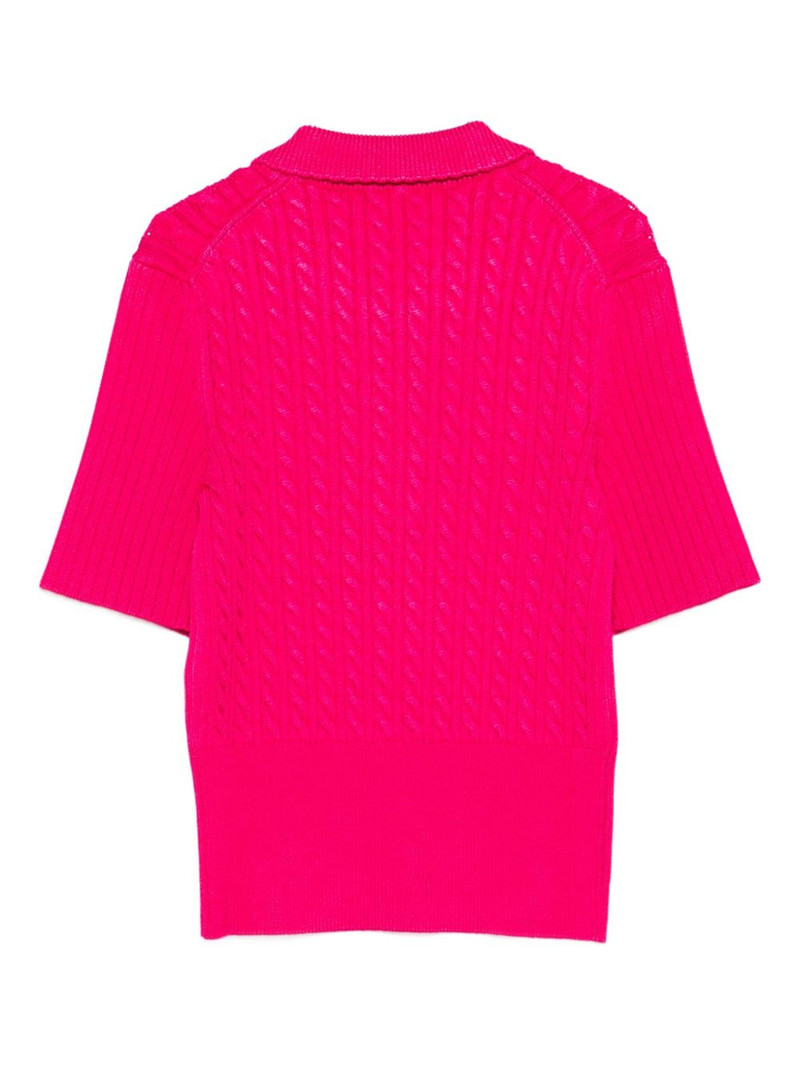 LACOSTE cable-knit polo top outlook