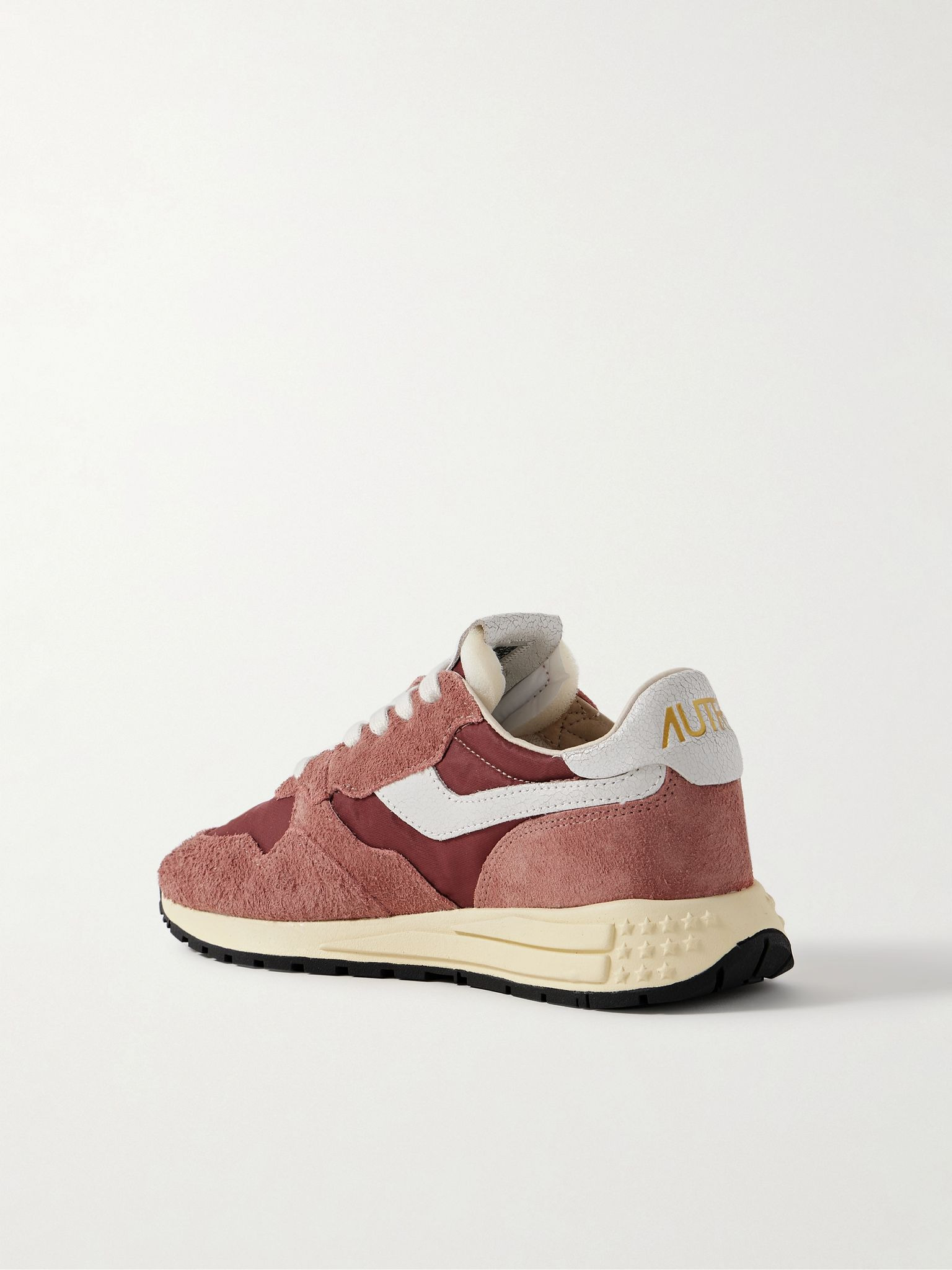 Reelwind leather-trimmed suede and shell sneakers Burgundy - 3