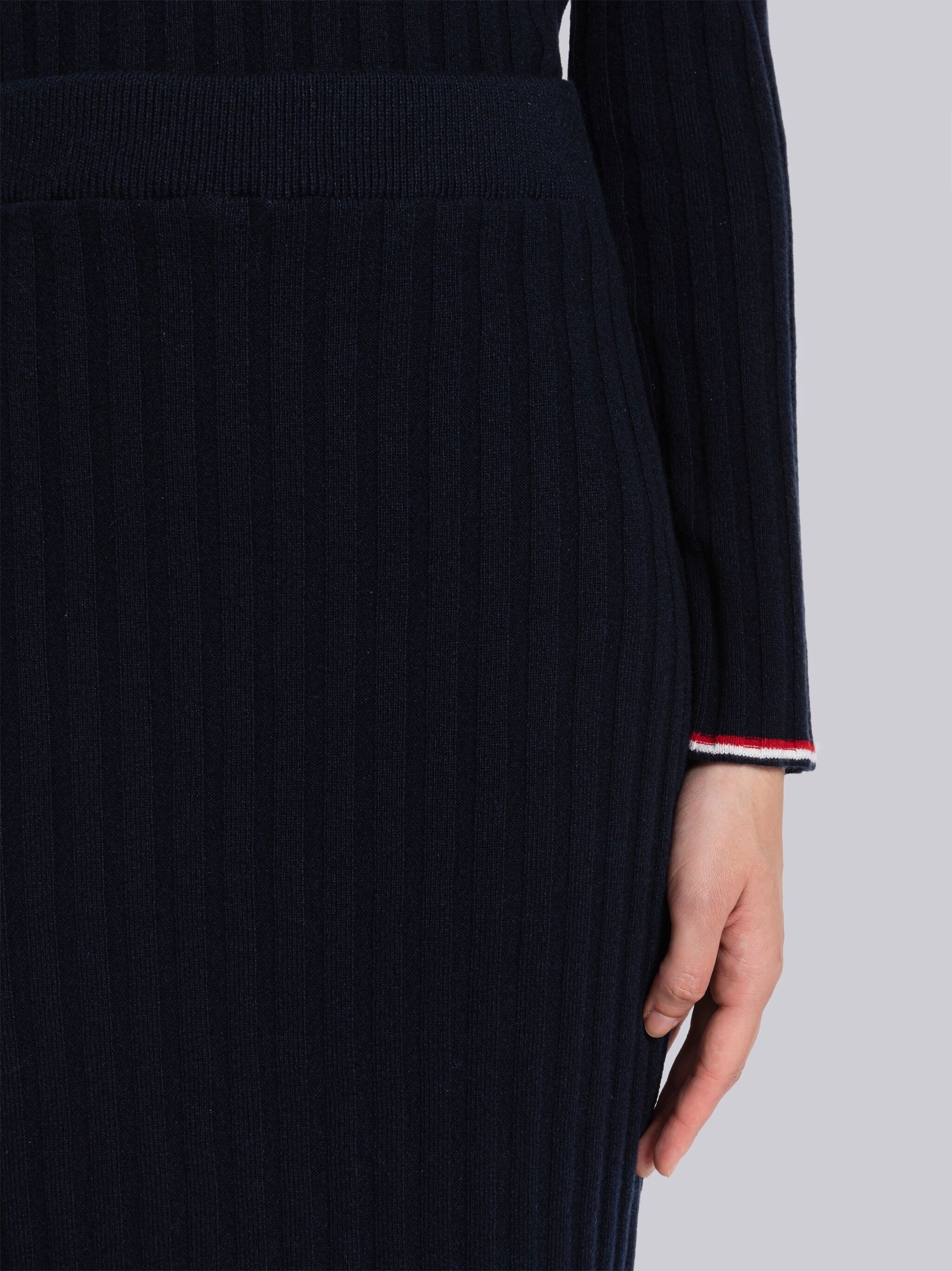 Wide Rib Cashmere Tipping Pencil Skirt - 5